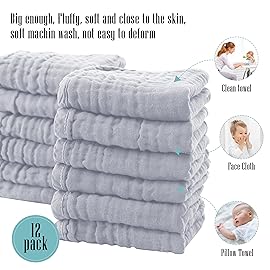 Cute Castle 12 Pack Muslin Burp Cloths for Baby - Ultra-Soft 100% Cotton Baby Washcloths - Large 20\'\' by 10\'\' Super Absorbent Milk Spit Up Rags - Burpy Cloths for Unisex, Boy, Girl - Slate