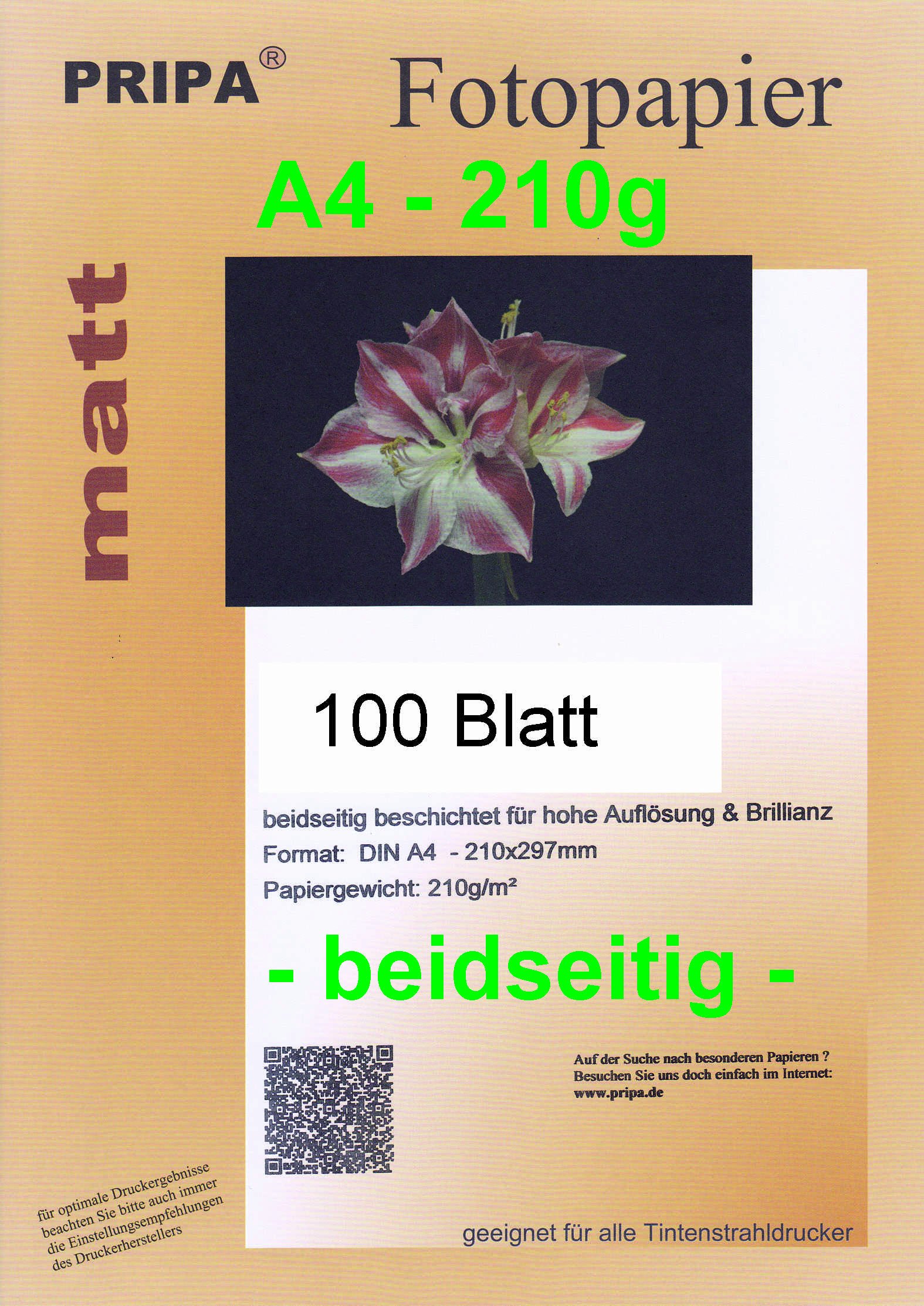 100 Blatt PRIPA Fotopapier DIN A4 (ca. 210-297mm) 230g/m² Glossy