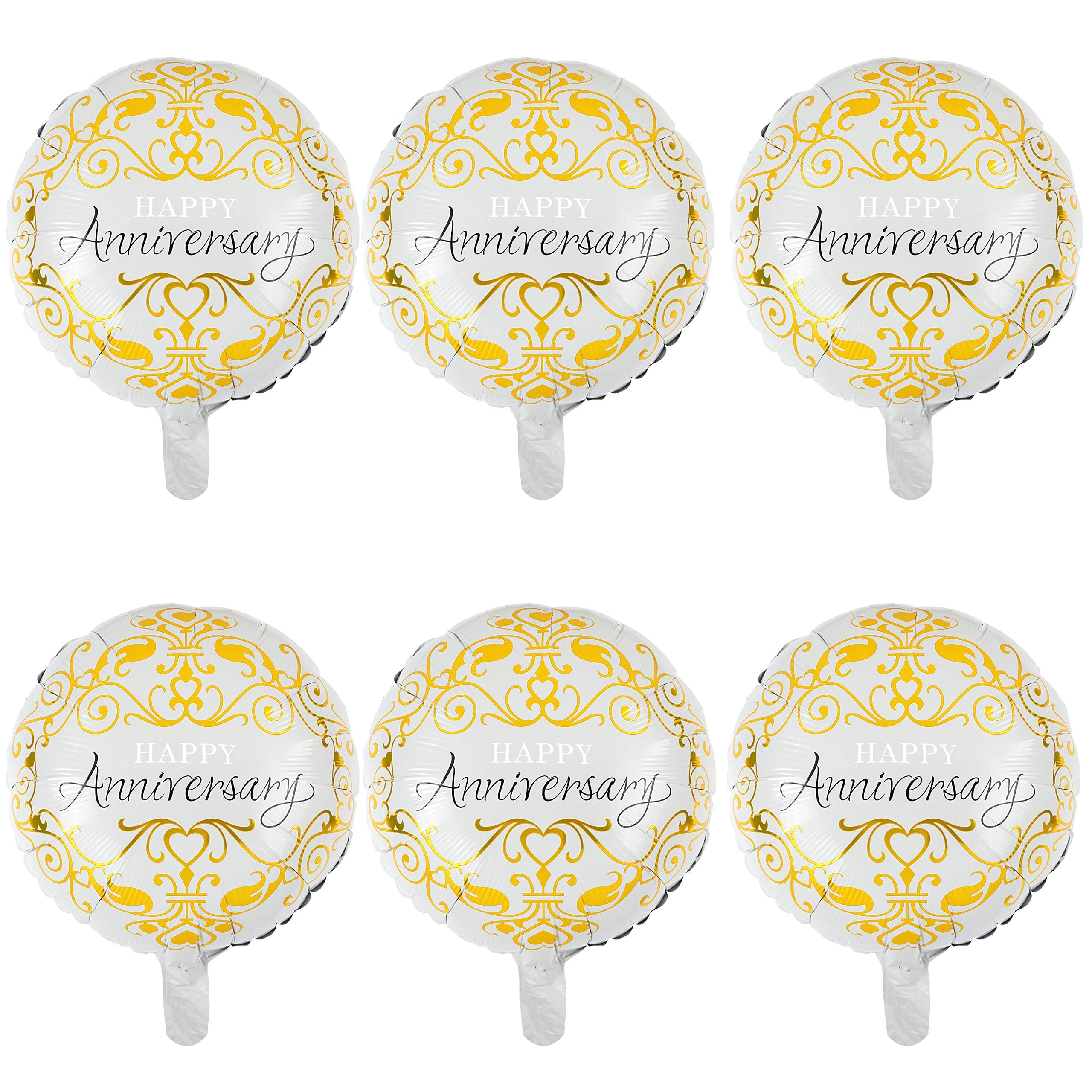6 Pcs Anniversary Mylar Balloons Round Foil Helium Balloon Happy Birthday Party Decorations Supplies 18 Inch