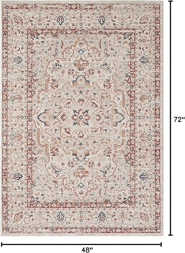 Miniatura 2 de Alfombra Abani Rugs Vintage 4' x 6' Diamond Medallion Area Rug - Colección Babylon Beige y Rojo Estilo Tradicional Turco Accent Alfombra