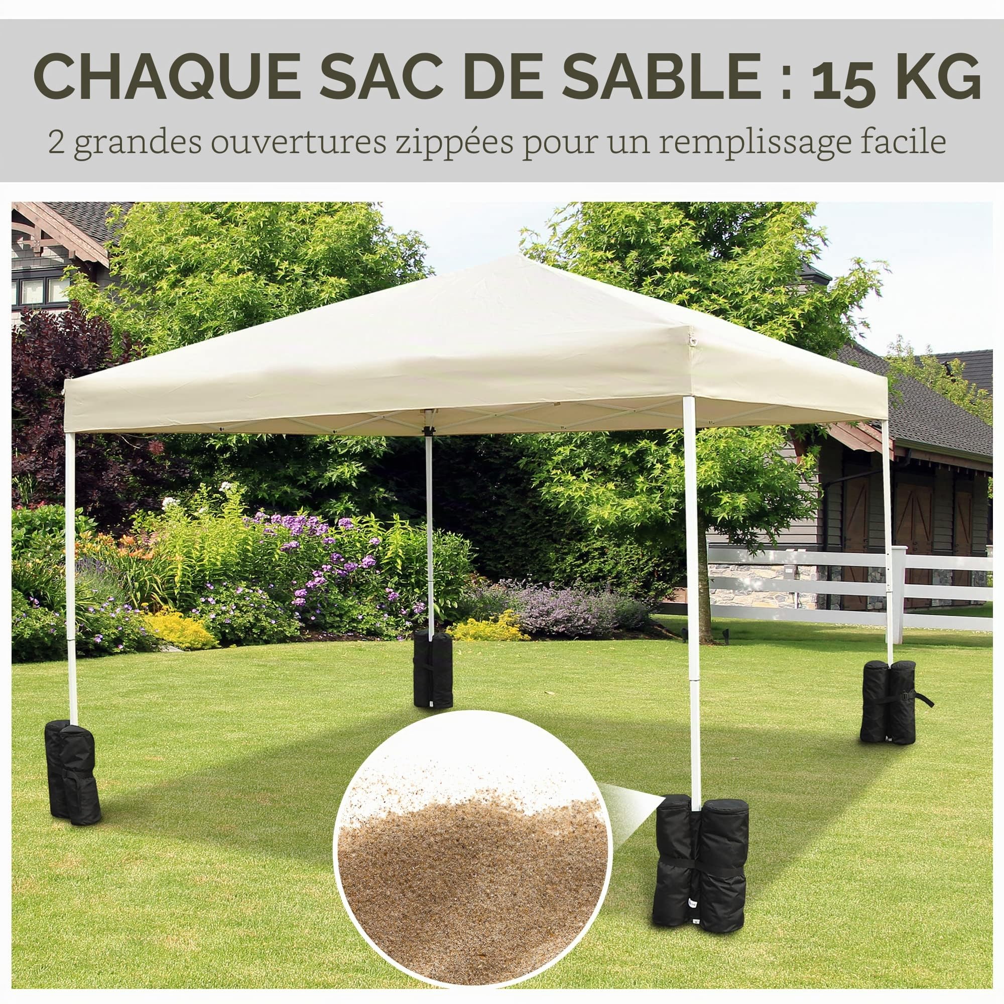 Outsunny Lot 4 Sacs de lestage de Fixation pour tonnelle Parasol pavillon, Poids de lestage de pavillon, Volume Max. 15 kg, Noir