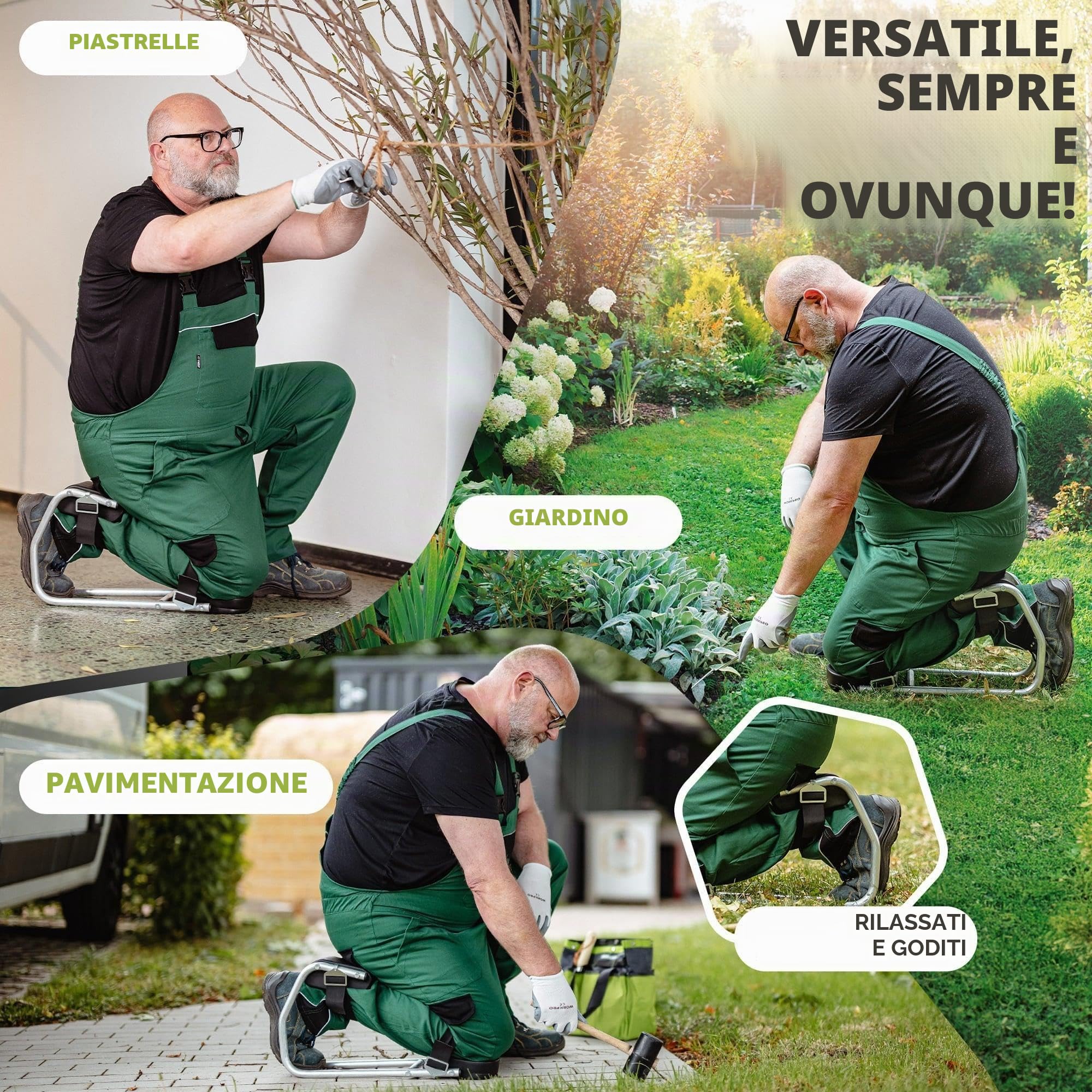 Florade KNIESITZ - Ginocchiere ergonomiche con funzione di seduta, alluminio leggero e stabile, dimensioni L, ginocchia indolori e seduta comoda, protezione ideale per giardinaggio, costruzione e