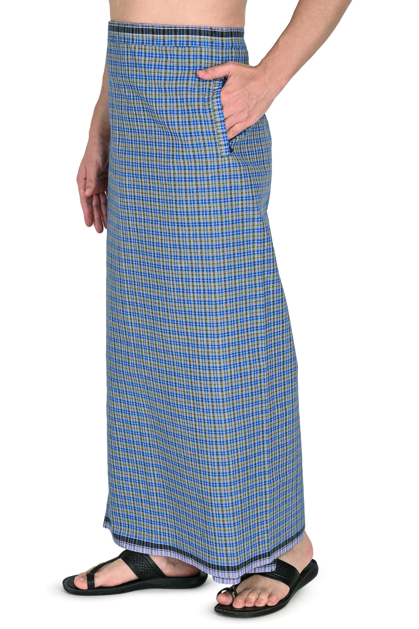 gowri tex Velcro Checkered Cotton Dhoti With Zipper Pocket© Size- 28"-42" Free Size Men Dhoti-picture-23