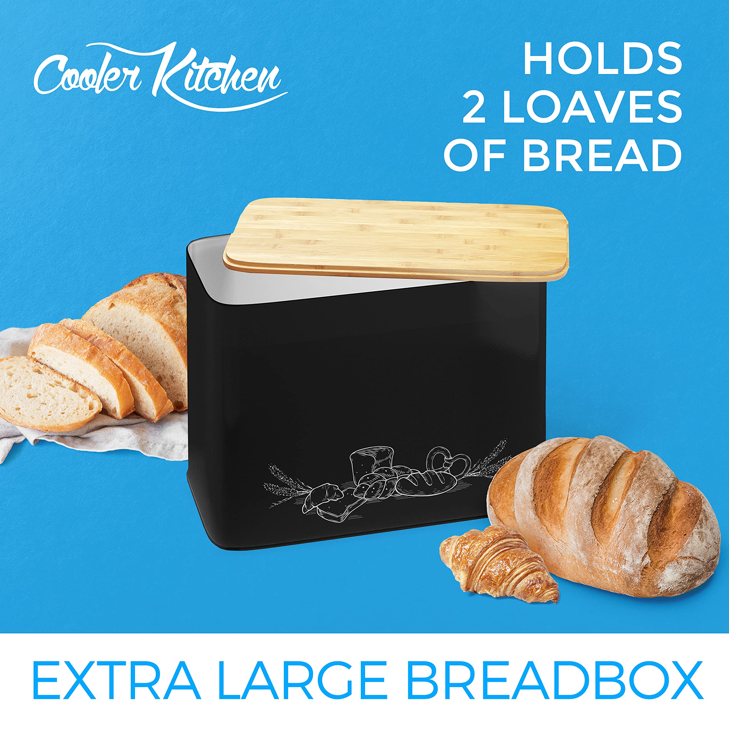 Buy Extra Large Space Saving Vertical Black Bread Bin with Eco Bamboo