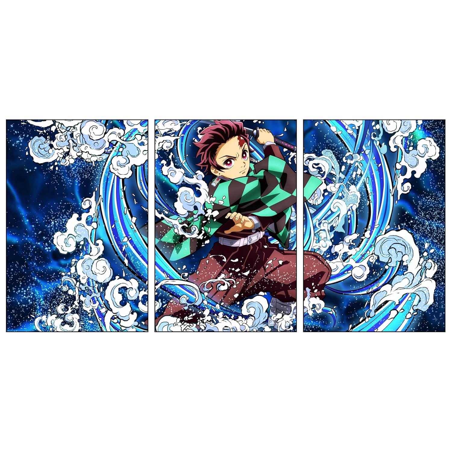 Wrap & Wish Tanjiro Desktop Wallpaper_Green Wall Split Posters Set (A3 Size, 12×18 Inch) | Pack of 3 | Vintage Anime Designs & Marvel Room Decor