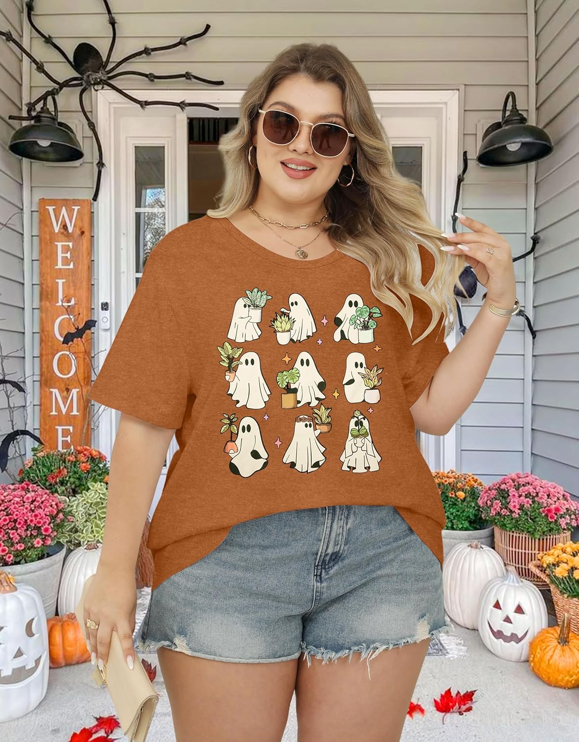 Plus Size Halloween Shirts for Women Funny Ghost Shirt Funny Spooky Season Short Sleeve Pumpkin Graphic Tee Tops - Image 3