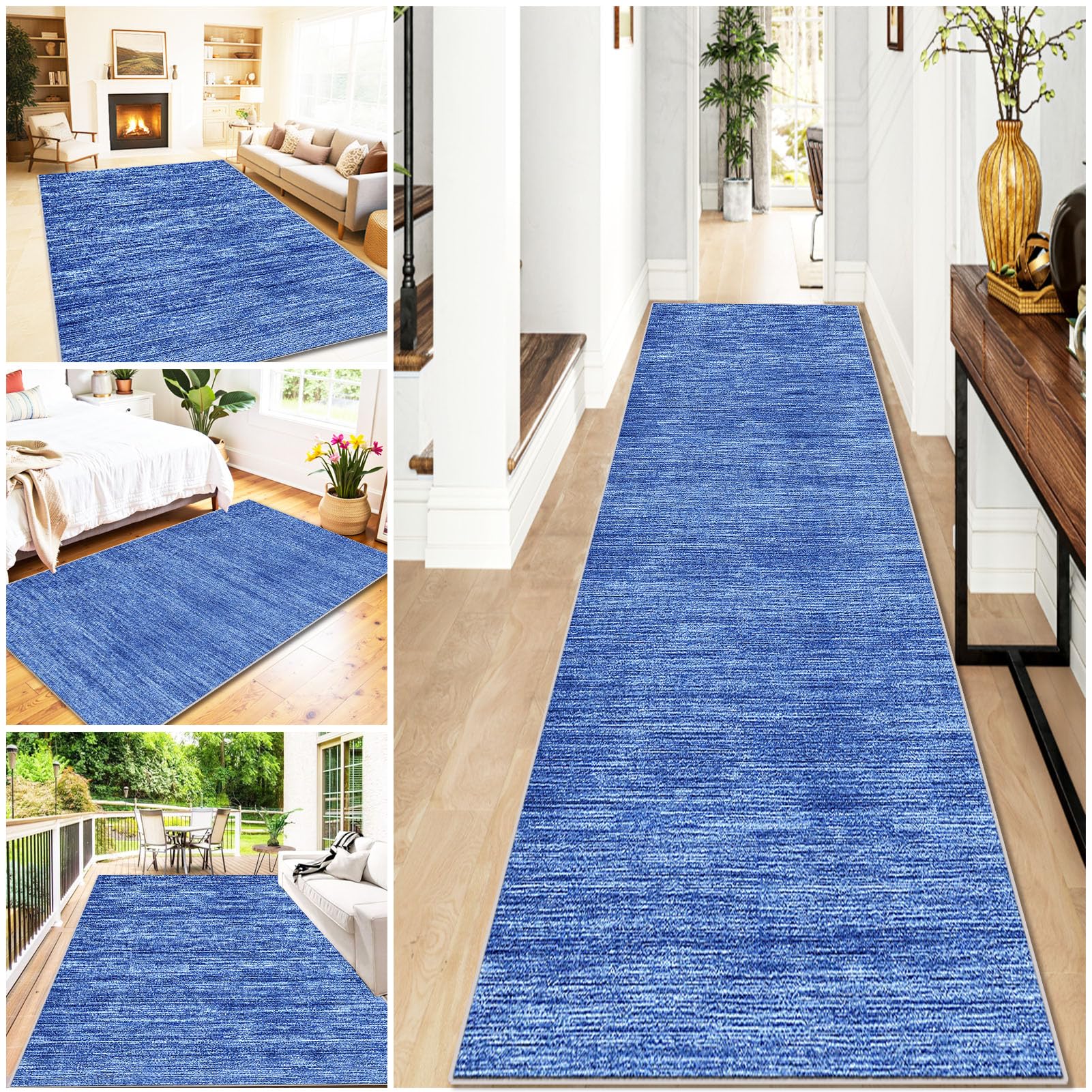 Carpet Runners for Hallway Non Slip Long Kitchen Runner Washable Vintage Blue Carpet Runner Area Rug, 120 x 470 cm Floor Carpet Runner, Entrance Carpet, Narrow Hall Runner for Bedroom, Stair Room