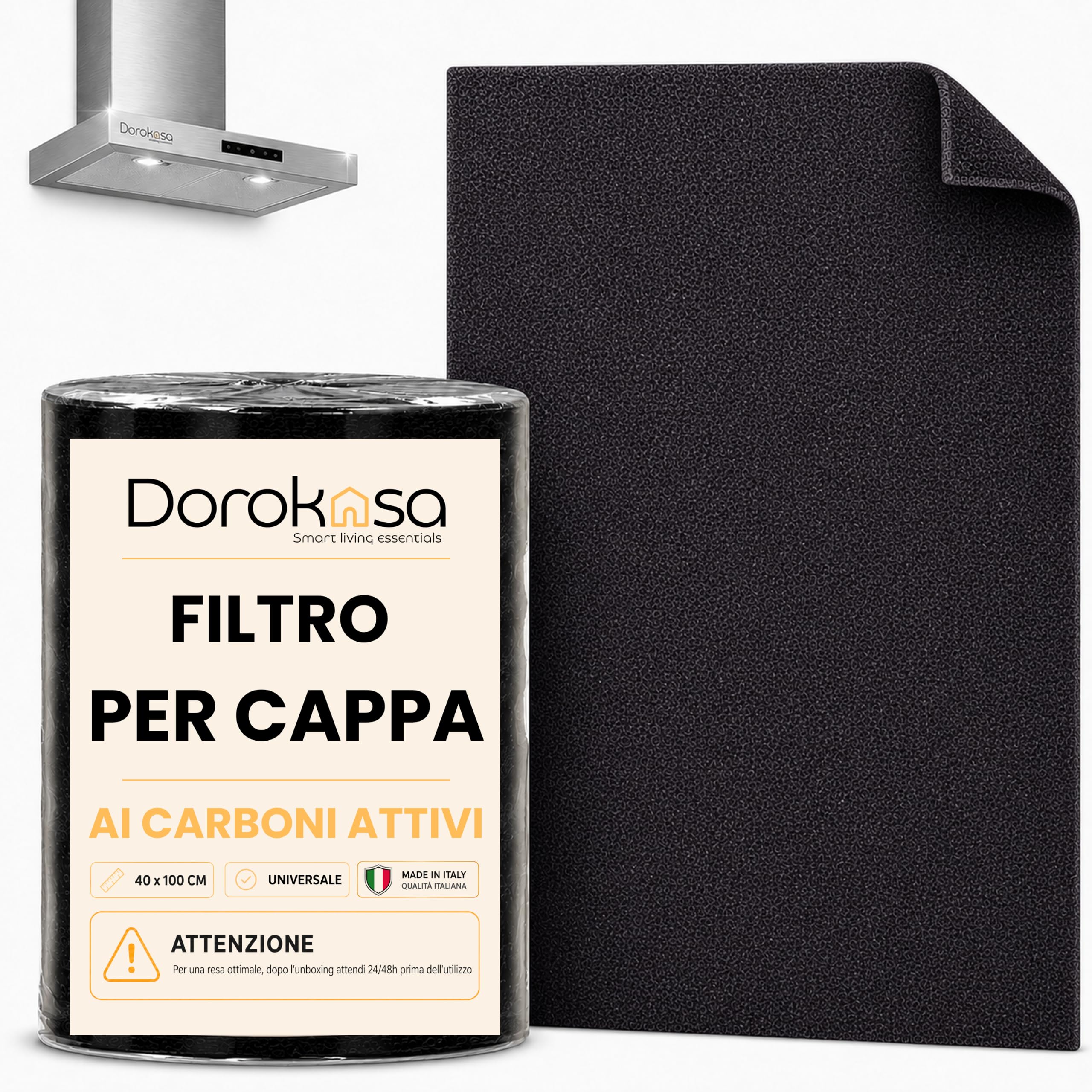 Filtro Cappa Cucina Universale ai Carboni Attivi 40x100 cm | Telo Antigrasso Antiodore Ritagliabile | Filtri per Cappa Cucina a Ricircolo | Compatibile con Tutte le Cappe Aspiranti | Made in Italy