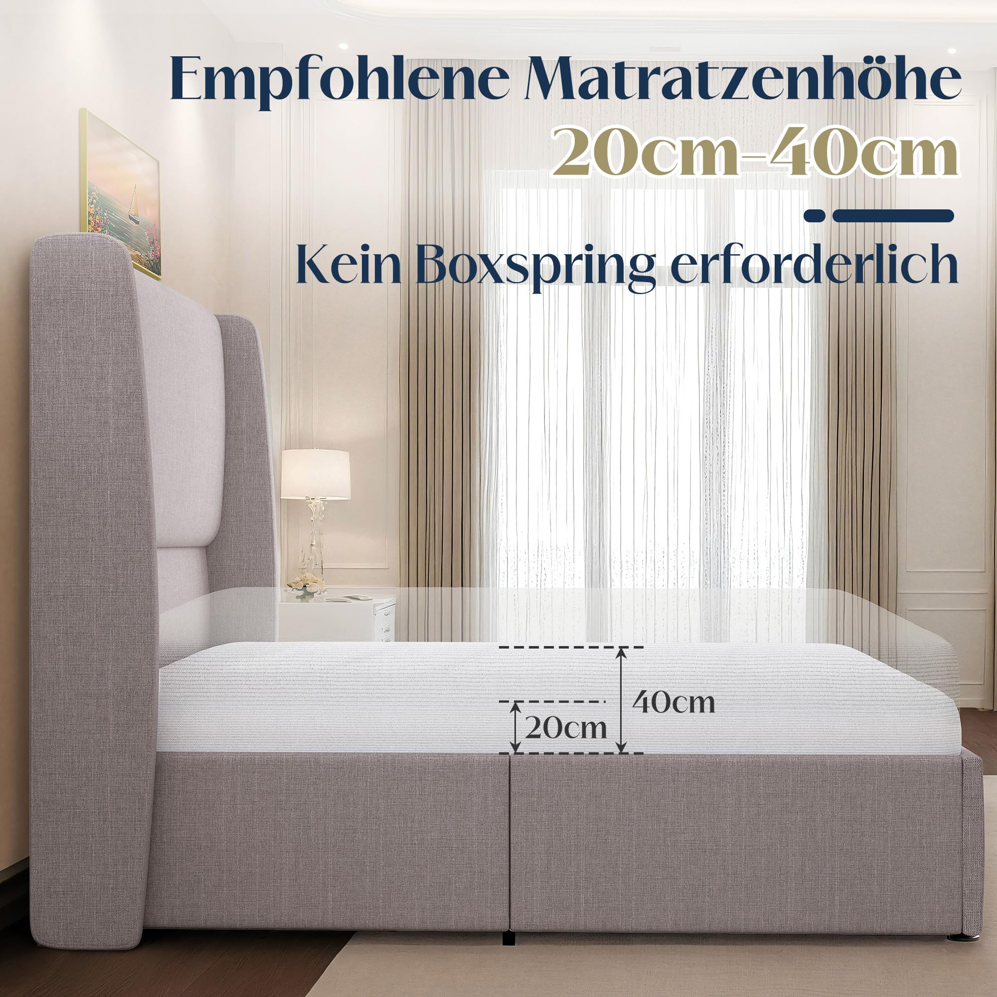 LUXOAK Polsterbett 160x200 mit Stauraum, Hydraulischer Bettkasten, Wingback Kopfteil 120 cm, Gepolstertes Bettgestell mit Lattenrost(Grau, 160 x 200 cm)