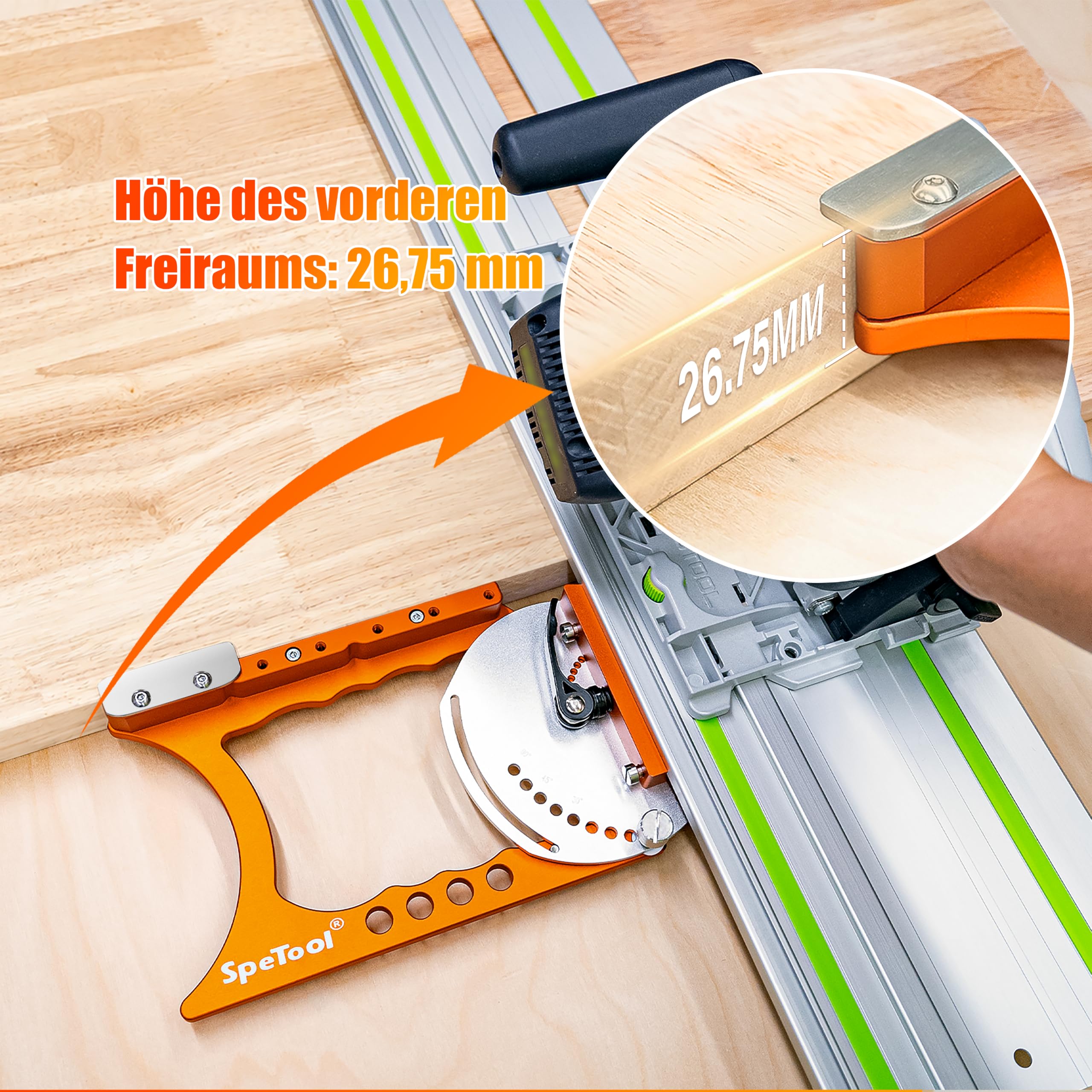 SpeTool Regulowany ogranicznik kątowy, kwadratowa szyna prowadząca, 9 kątów 0°-60°, szybki montaż, kompatybilna z Festool, Makita, Milwaukee, POWERTEC, WEN & Evolution