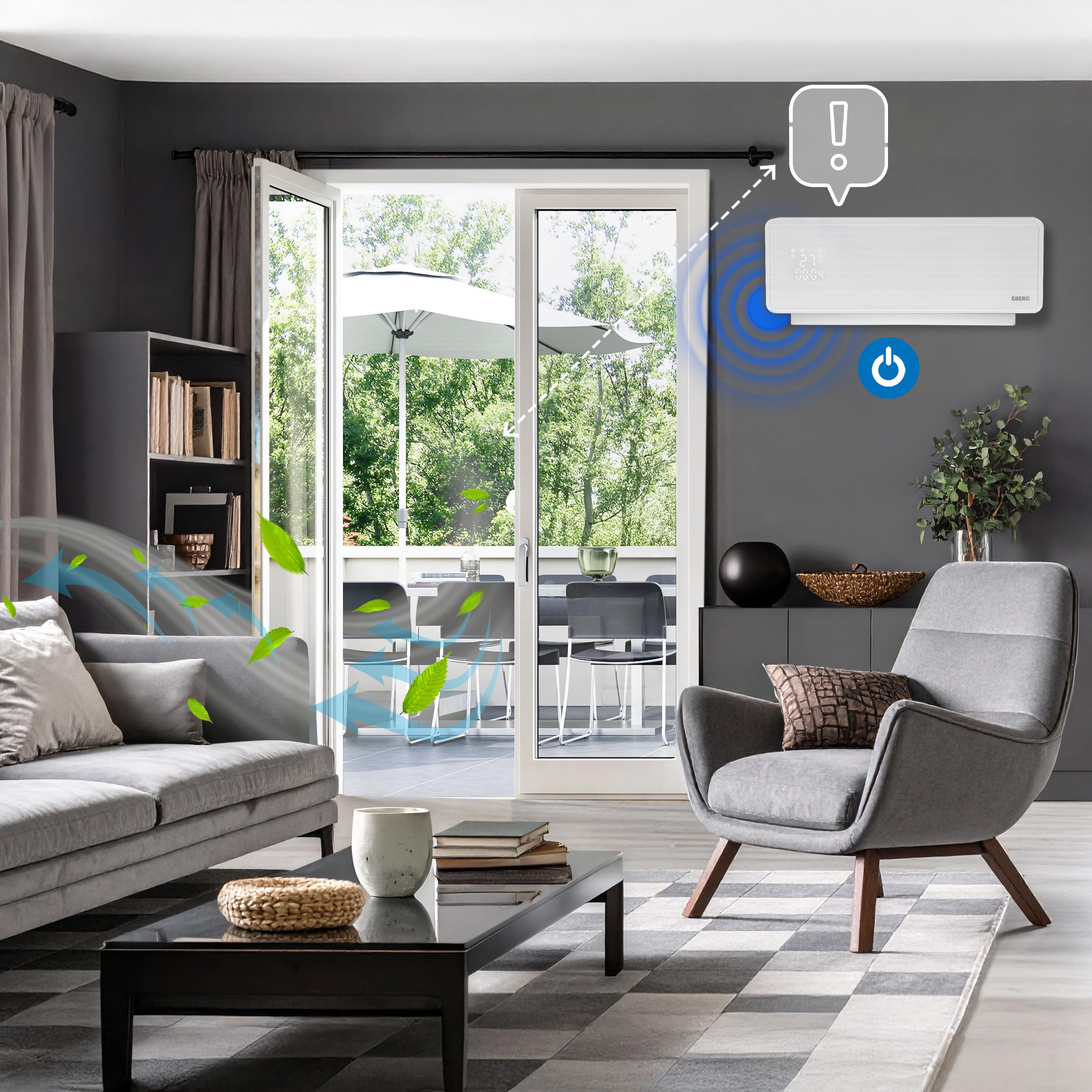 EBERG Q4 Kurtyna powietrzna 2 kW, szklany panel, WiFi, pilot, biała