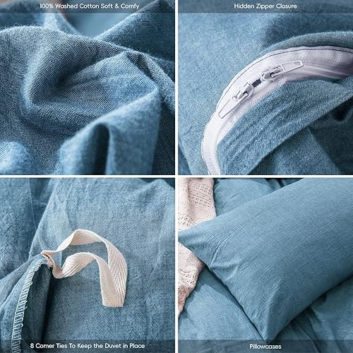 Miniatura 113 de MooMee - Juego de funda de edredón, 100% algodón lavado, textura parecida al lino, transpirable, duradero, suave y cómodo (gris pardo, King)