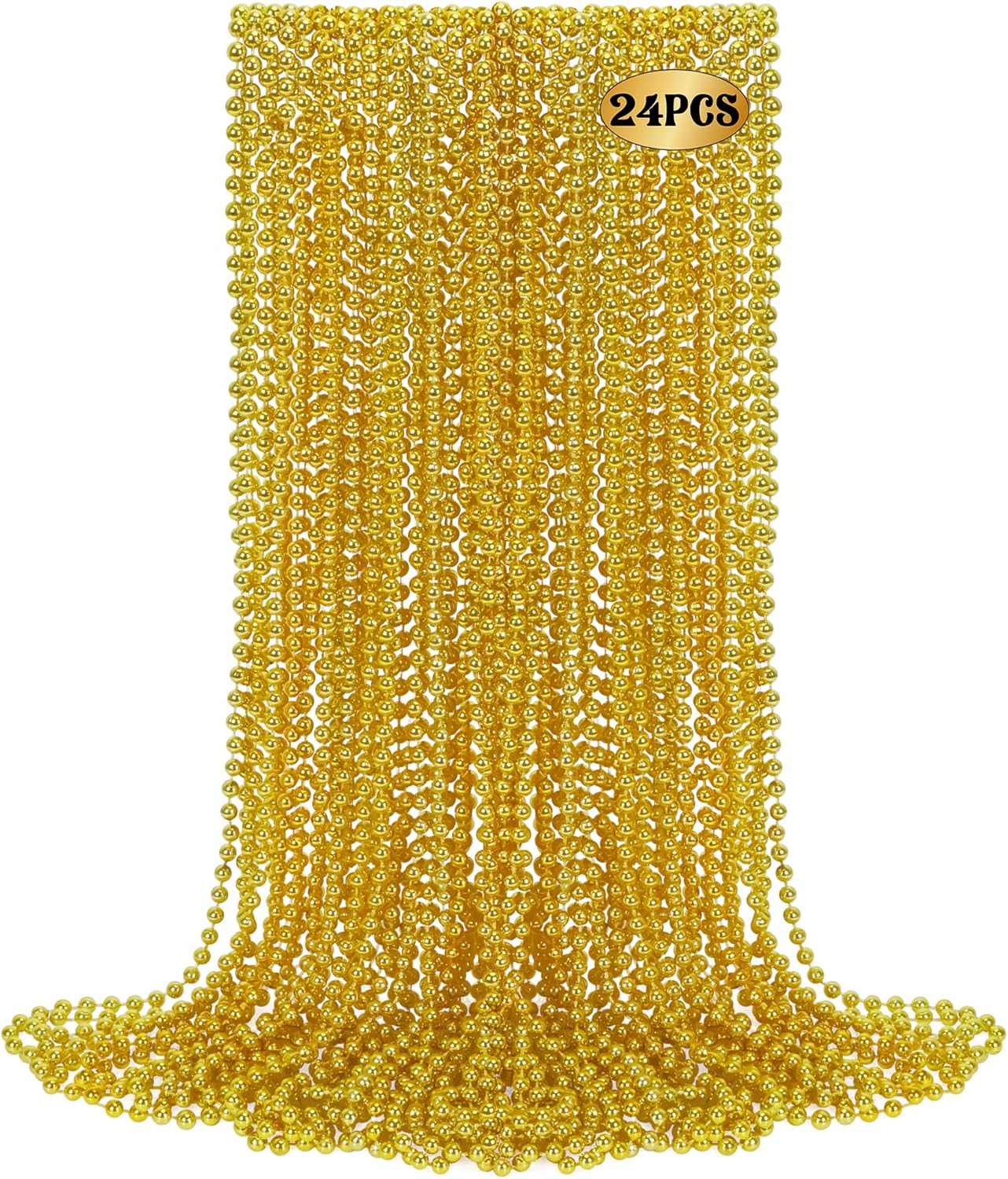 24 PCS Gold Bead Necklace, 33" Mardi Gras Beads Bulk, Mardi Gras Beaded Necklace Accessories, Round Necklaces Parade Throw Beads for Carnival Party Supplies Wedding Birthday