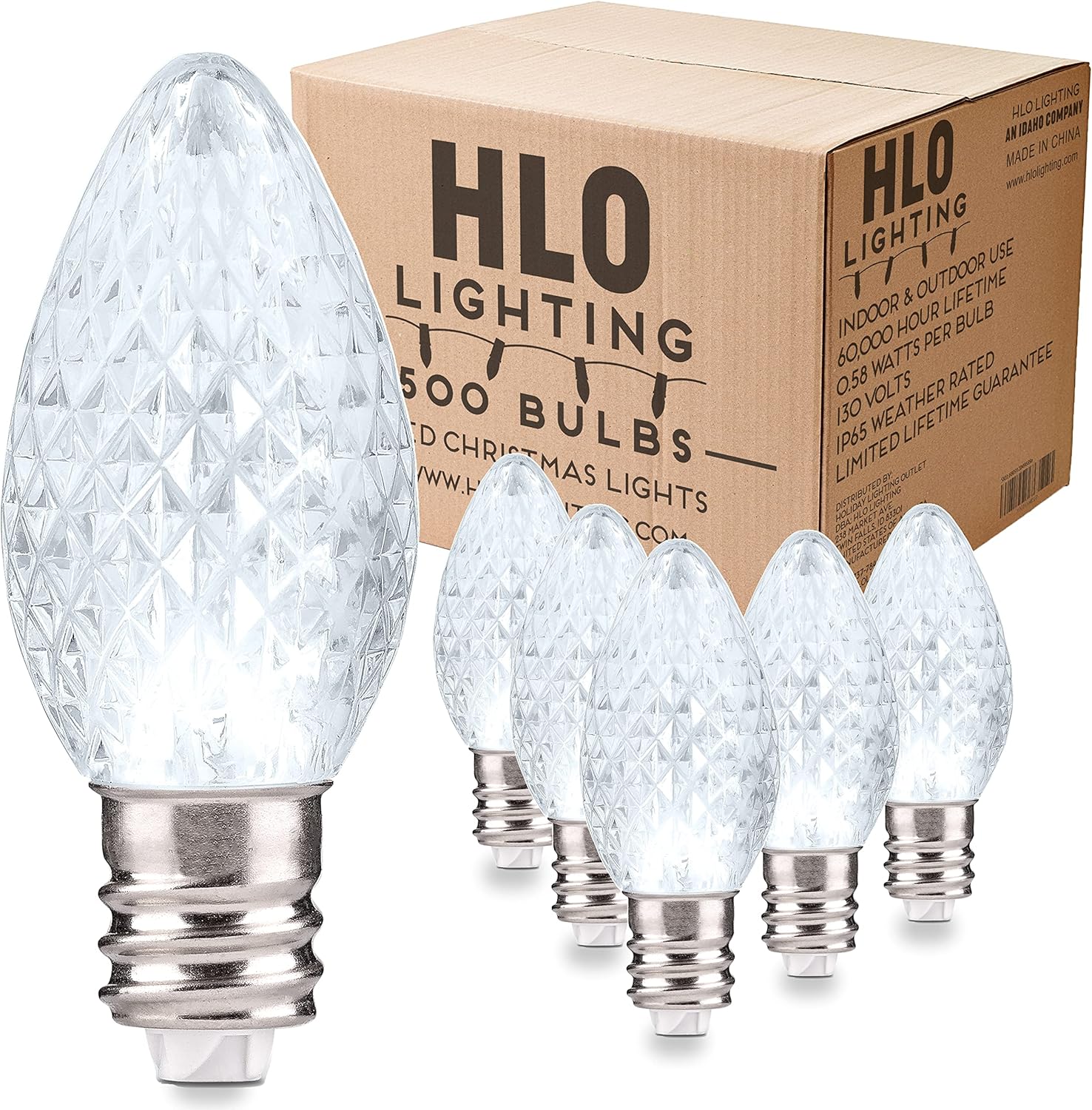 Holiday Lighting Outlet Faceted C7 Christmas Lights | Green LED Light Bulbs Holiday Decoration | Warm Christmas Decor for Indoor & Outdoor Use | 2 SMD LEDs in Each Light Bulb | Set of 500