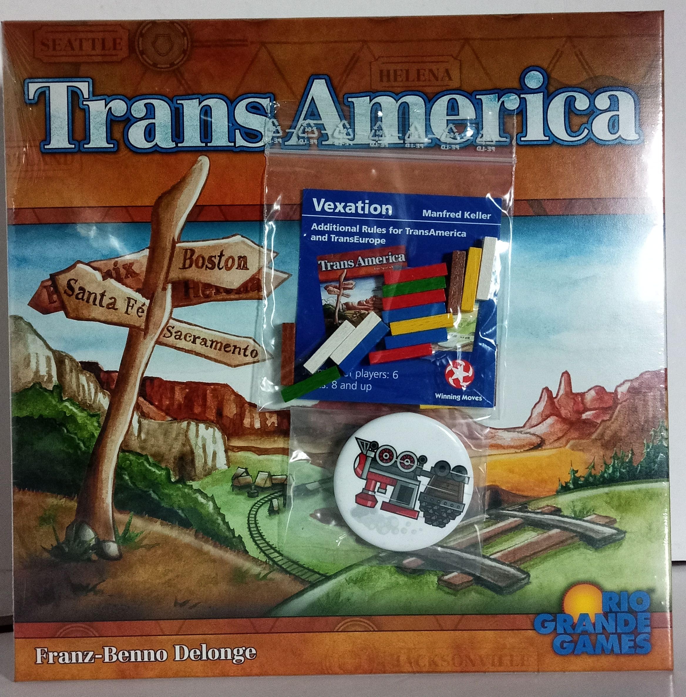 AMA Transamerica Base Game & The Vexation Expansion (2-6 Players, 8+) with Train Button