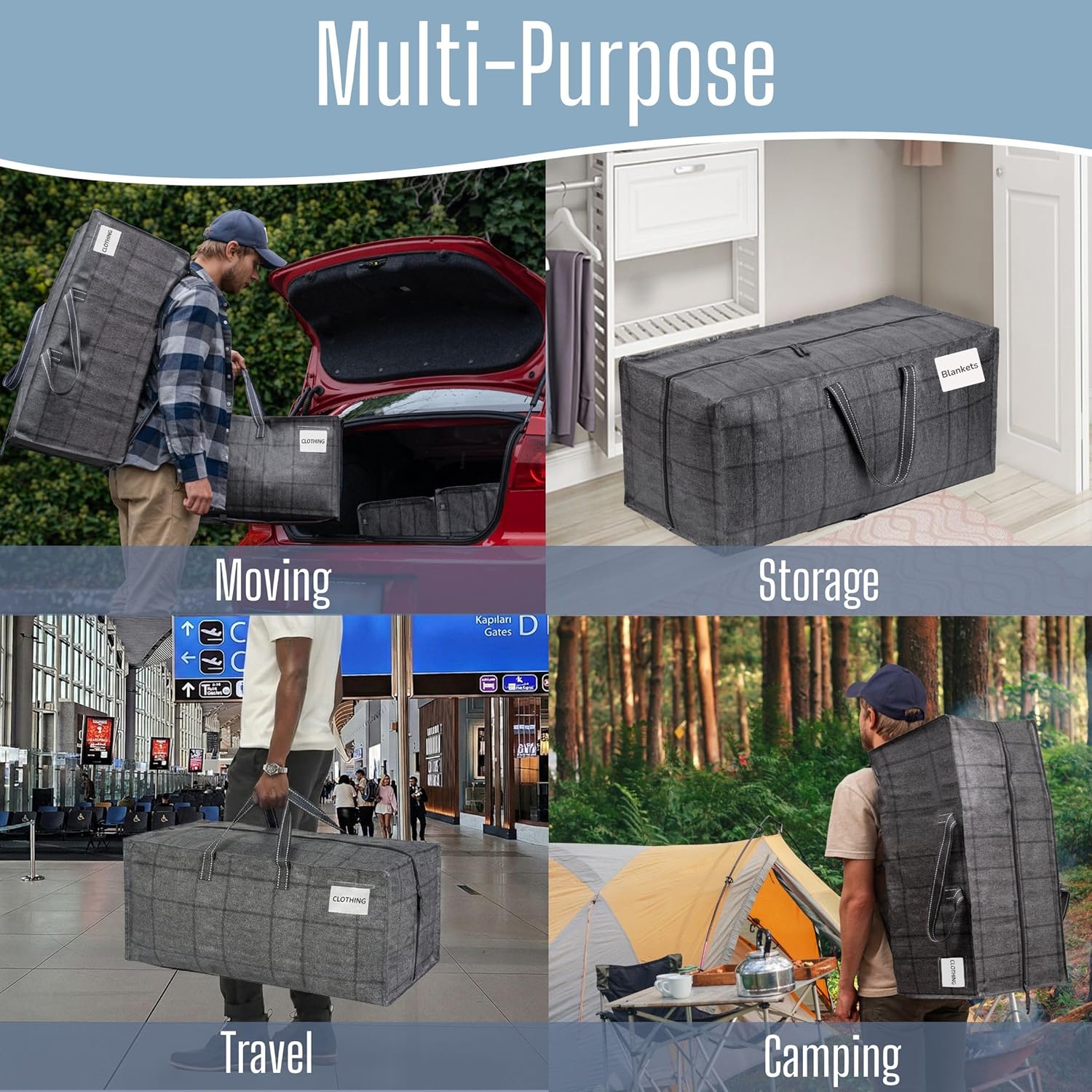 VENO 6 Pack Heavy Duty Moving Bags with Backpack Straps, Zippers & Handles, Extra Large Packing Bags for College Dorm Essentials, Moving Supplies Alternative to Cardboard Moving Boxes - Image 7