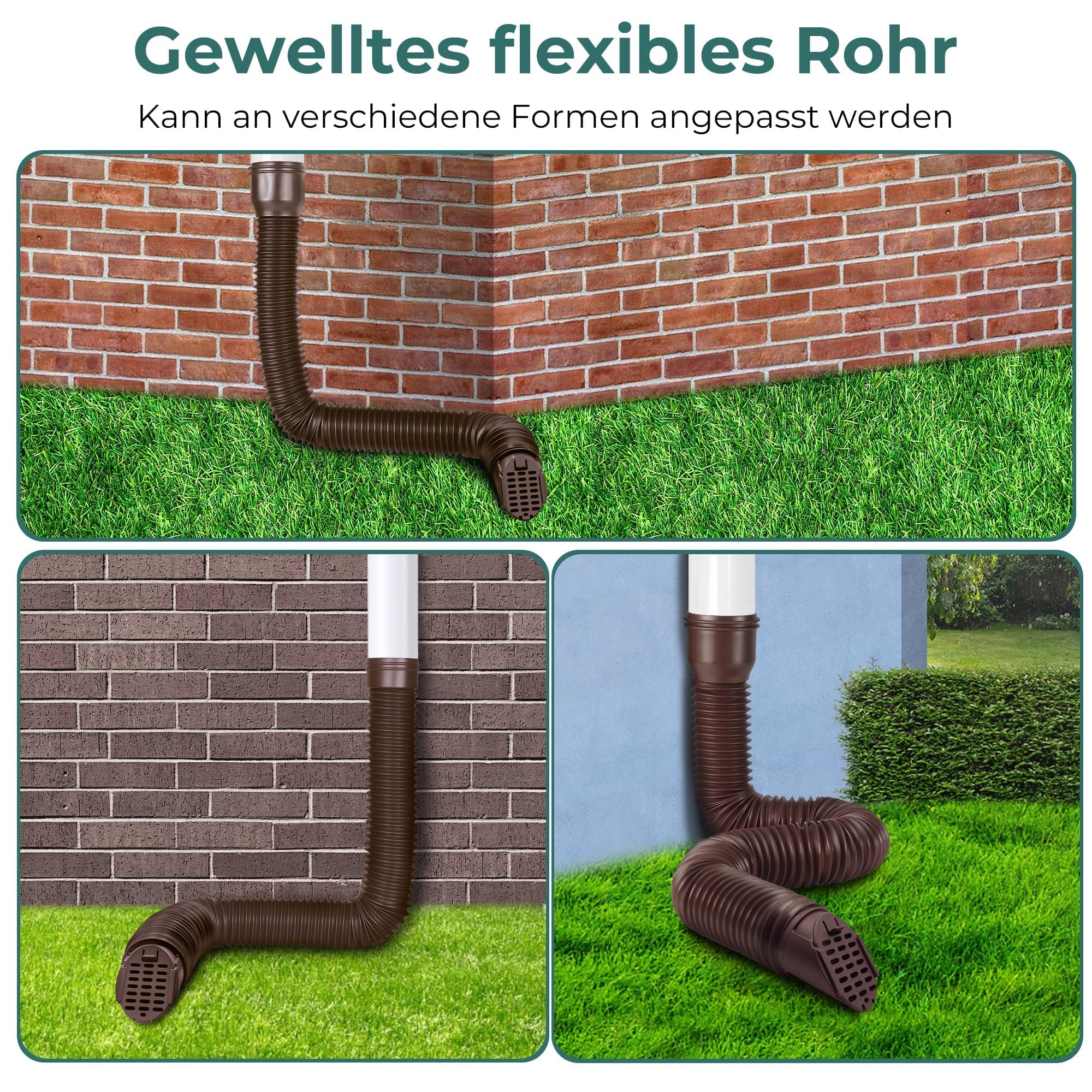 Extensión Flexible para Canalón y Bajante, 80/100 mm Tubo Bajante Extensión Redonda con Rejilla para Desagüe, Manguera de Canalón, 47-150 cm, Accesorios para Bajantes (Marrón, 2 Unidades)