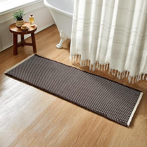 Miniatura 13 de Alfombras de Baño Blancas, Súper Absorbentes Antideslizantes Alfombra de Baño Waffle de Secado Rápido Alfombras de Baño Lavables Boho Estilo Granja,