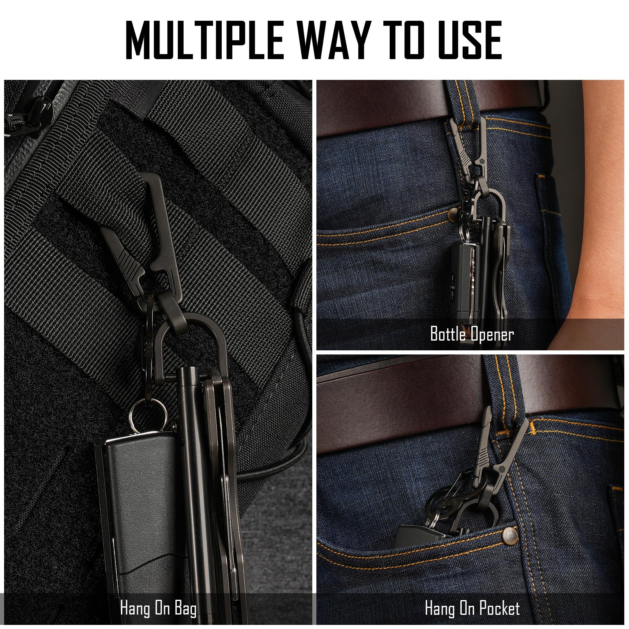 KeyUnity Clip Porte-CléS Mousqueton en Titane, Mousqueton Porte Clé, Porte Clef Homme, Organisateur De Porte-CléS EDC à DéGagement Rapide avec Porte-CléS, pour Usage Quotidien, Alpinisme