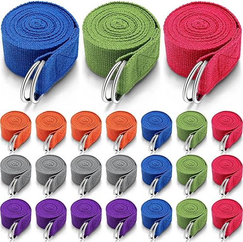 Miniatura 8 de Leyndo 24 correas de yoga para estirar, yoga, ejercicio, correas ajustables para clases de yoga, cinturón de yoga no elástico de 6 pies con hebilla