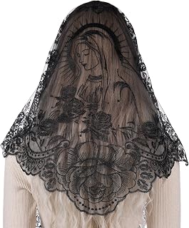 Catholic Lace Mantilla Veil for Women, Virgin Mary Camellia Triangle Chapel Head Covering