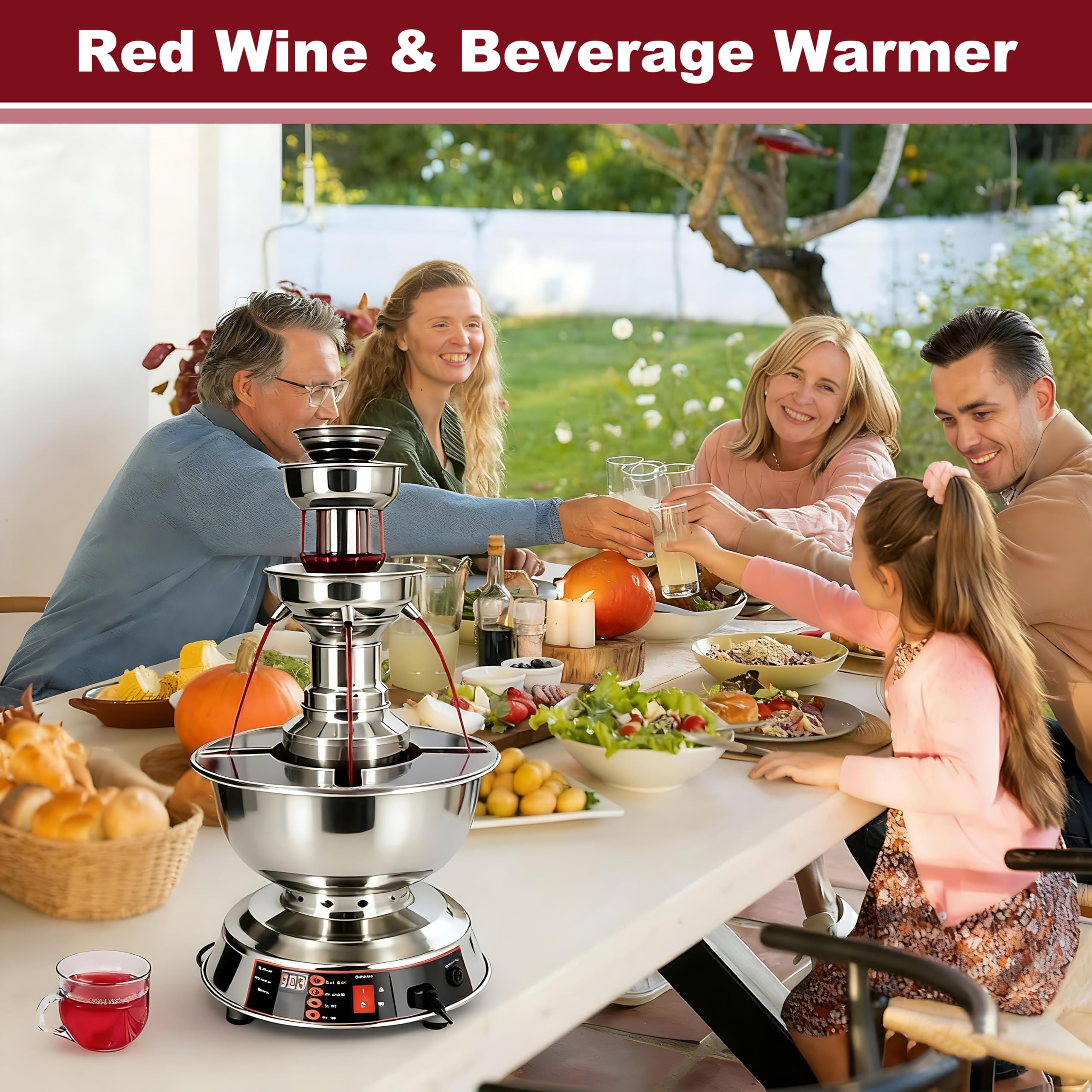 Professioneller 3-Stufiger Party-Rotweinspender - Elektrischer Getränkebrunnen mit Temperaturkontrolle (0-100°C), 3.5L - Für Hochzeit, Geburtstag & Gartenparty