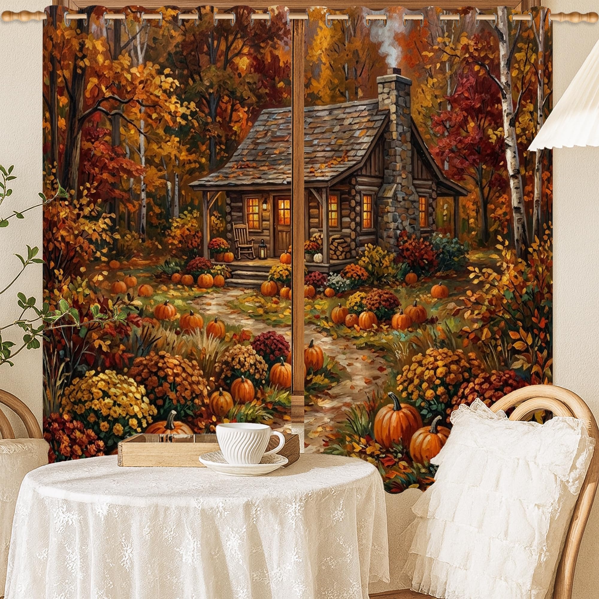 Rideaux occultants citrouilles 132x137cm orange d'automne pour salon et bureau