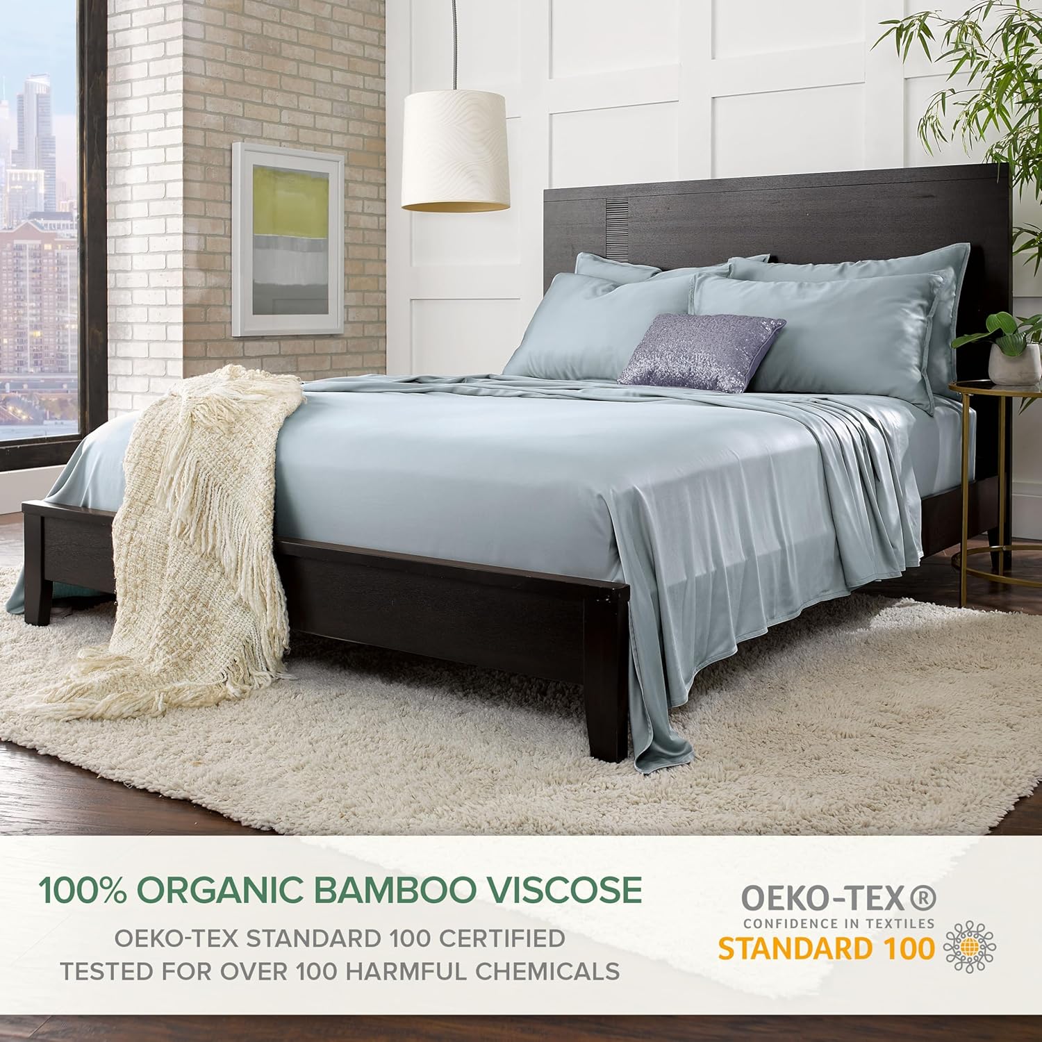 Pure Bamboo Split King Sheets, Genuine 100% Organic Viscose Derived from Bamboo Bed Sheet Set, Soft & Cooling, Double Stitching, 2 Fitted Sheets (Split King, Sterling Blue) - Image 2