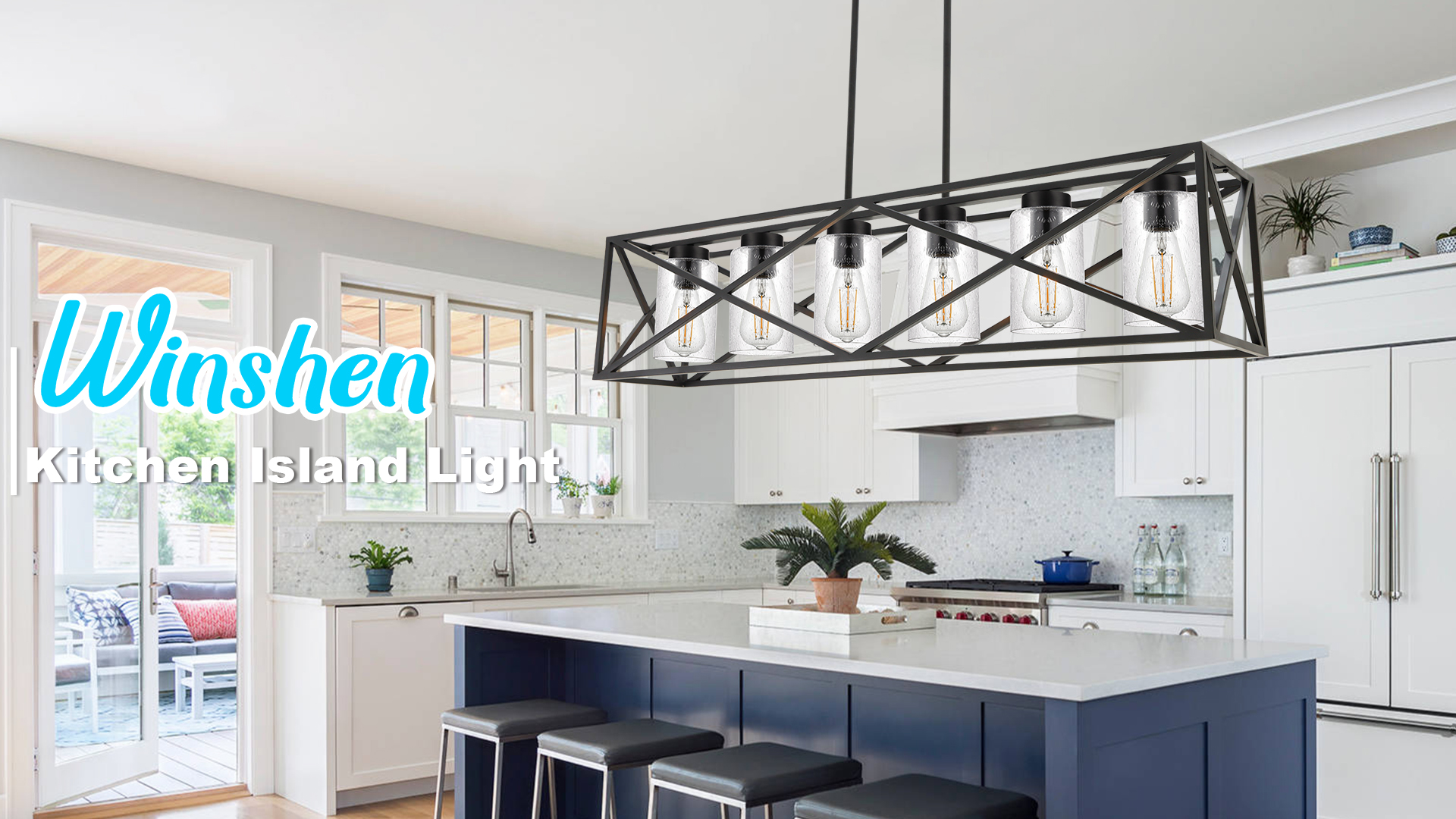 WINSHEN Black 6-Lights Dining Room Lighting Fixtures Hanging with