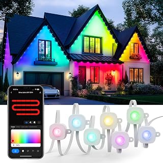 Permanent Outdoor Lights, IP65 Waterproof Outdoor RGB Lights with App Control, DIY Scene Modes, 33ft with 24 LED Eave Lighting Eave for House Roof, Garden Decor and Christmas Decoration