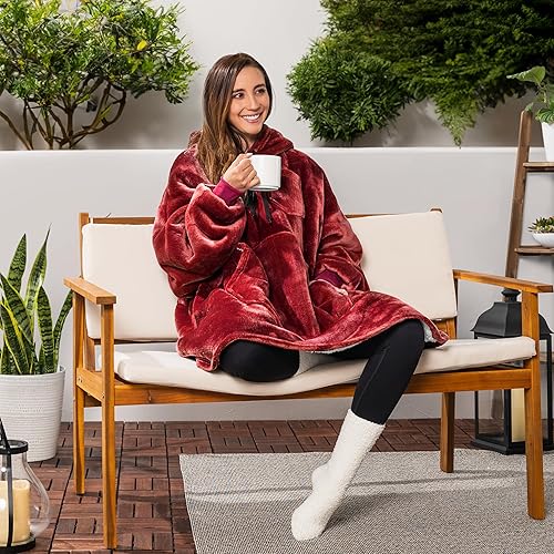 Miniatura 2 de PAVILIA Manta con capucha para mujer, manta Sherpa para hombre, acogedora manta de gran tamaño, sudadera con capucha