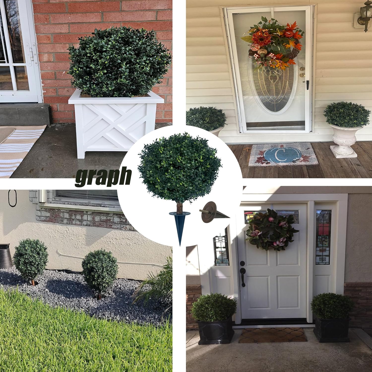 Artificial Boxwood Ball Bush 27 Tree UV Resistance Rated with Spike. Easy to Push in The Ground.Plant Looks Great in a Planter Anywhere. Indoor/Outdoor Decor 2 Pack
