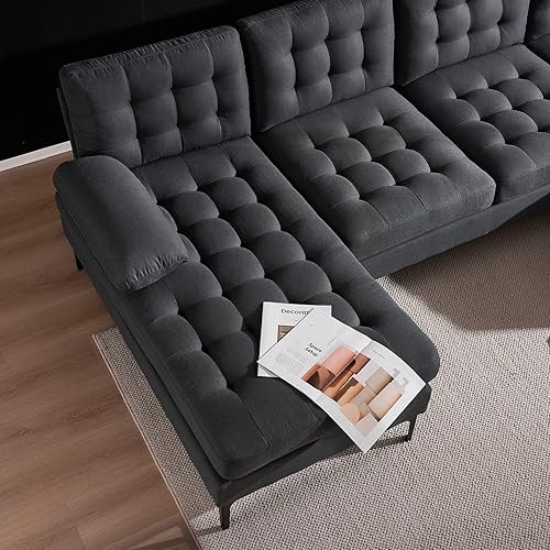 Miniatura 4 de Karl home Sofá seccional de 110 pulgadas, sofá en forma de U, tapizado de tela de lino, sofá seccional con divanes dobles y patas de metal, decorado