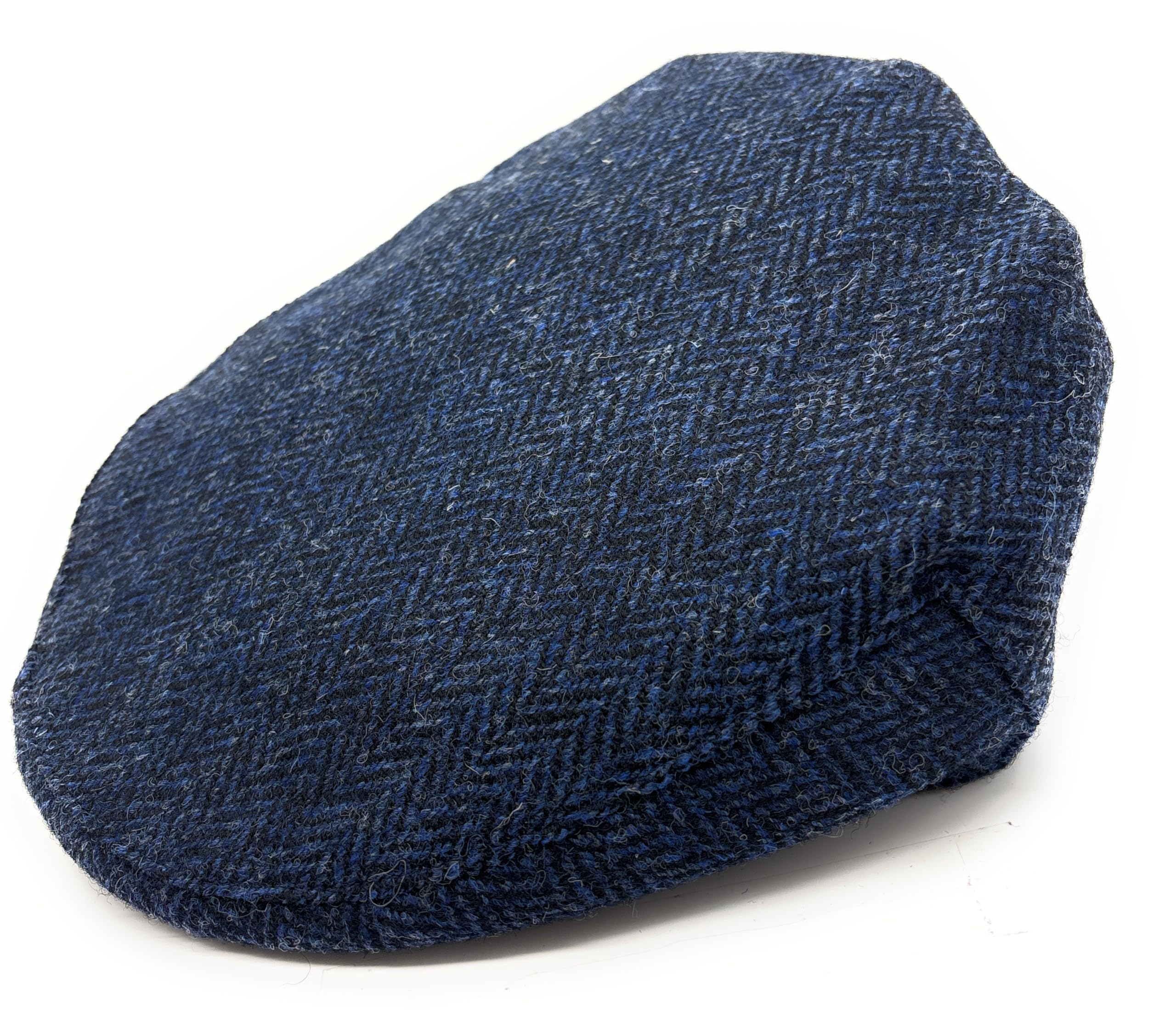 Harris Tweed County Flat Cap, Authentic Scottish Made, Men's (UK, Alpha, S, Navy Herringbone)