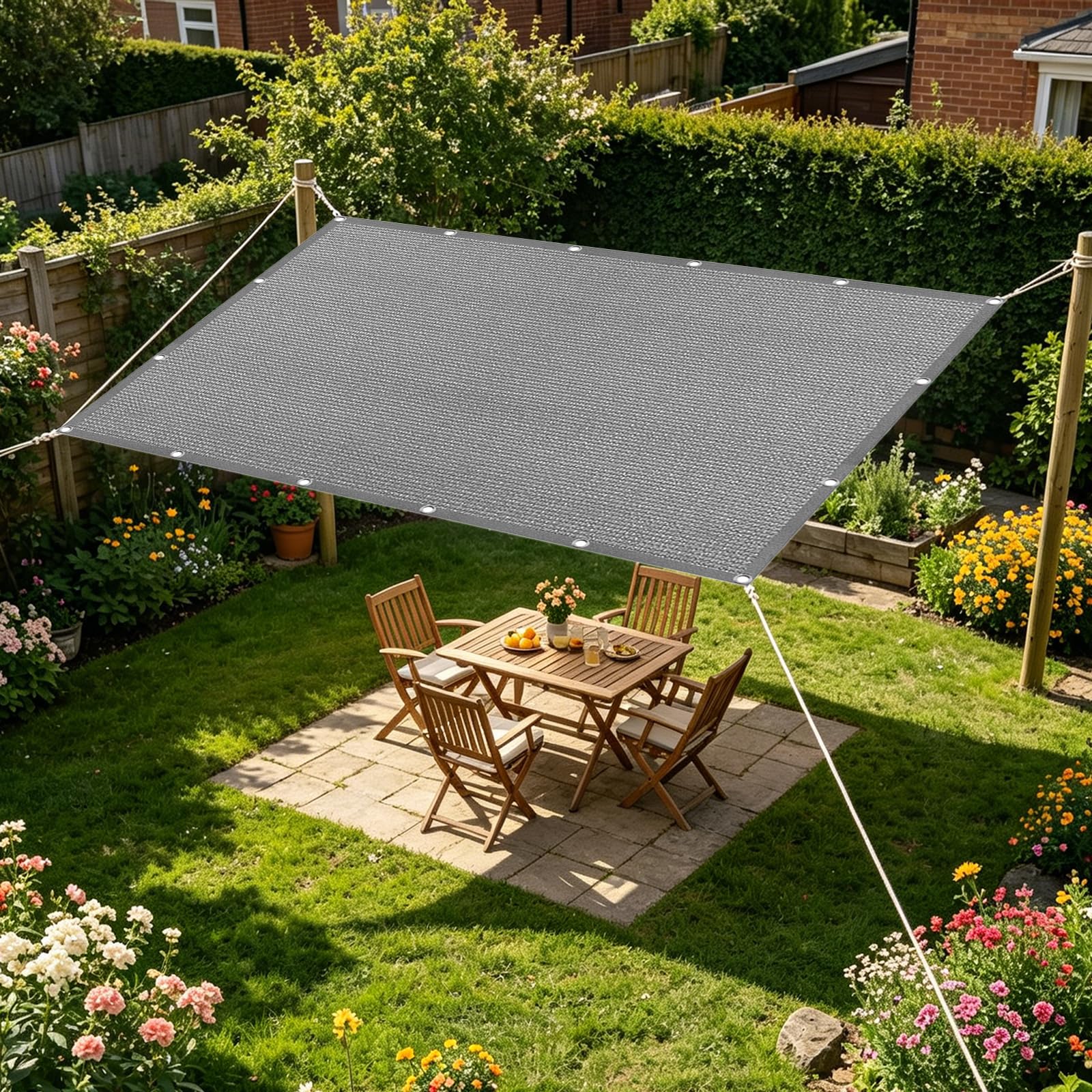 Vela Parasole 3 x 8 m in Tessuto Hdpe, Permeabile All'Aria e All'Acqua, Telo Ombreggiante Occhiellato Tenda da Sole Traspirante Rettangolare per Serra Cortile, Grigio Chiaro