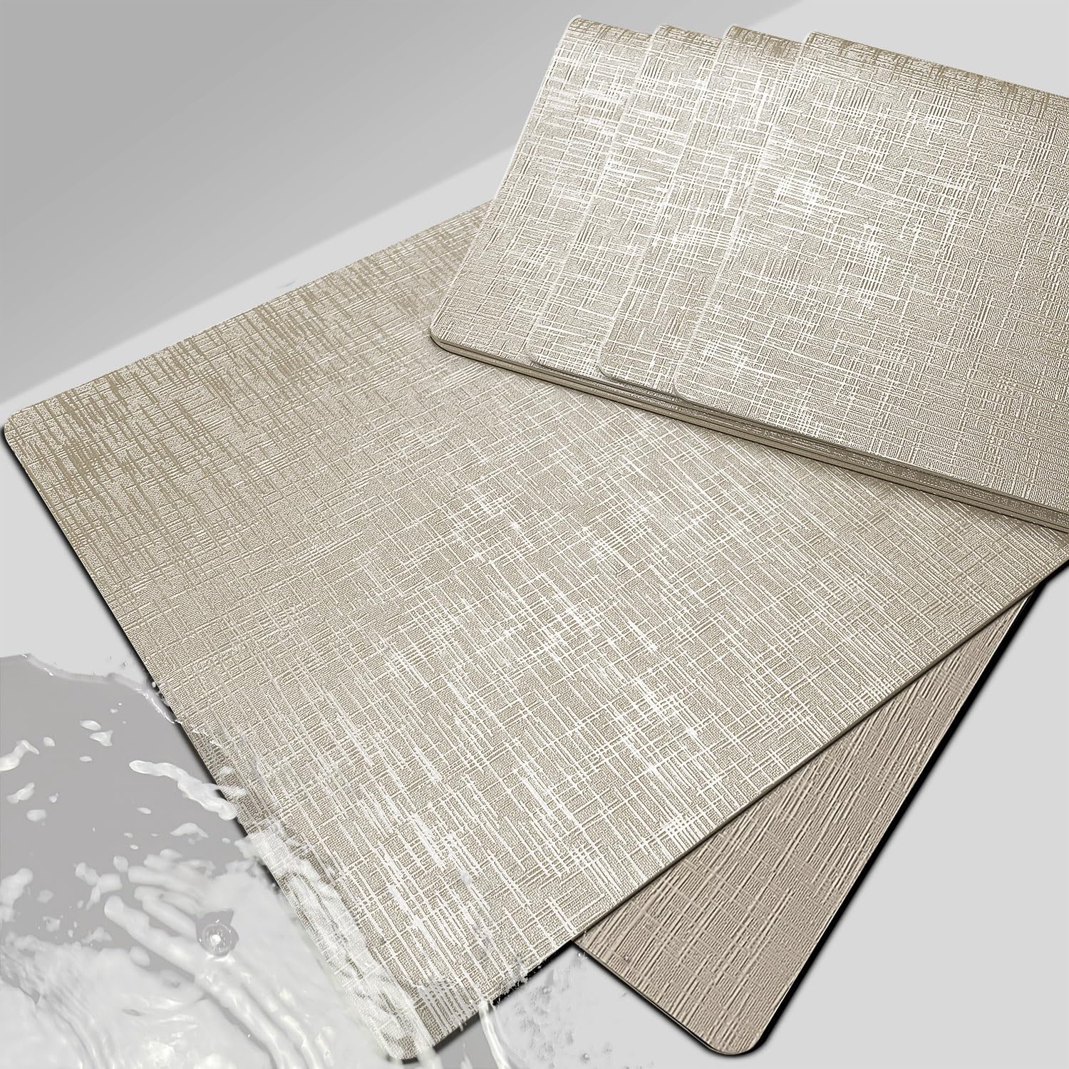 Sparkle Table mats Set of 6, Vinyl Washable Place Mats with Non-Slip Stripes & Metallic Finish,Durable Dining Table Placemats Sets of 6, Cuttable Dinner Table Mat for Table Decor-Beige_Without Coaster — image 1