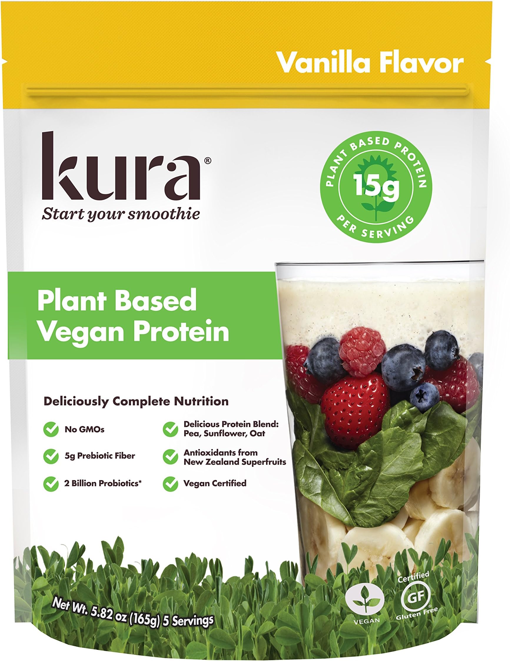 Kura Nutrition Plant Based Vegan Protein Powder, Vanilla, New Zealand Born, 5.8oz