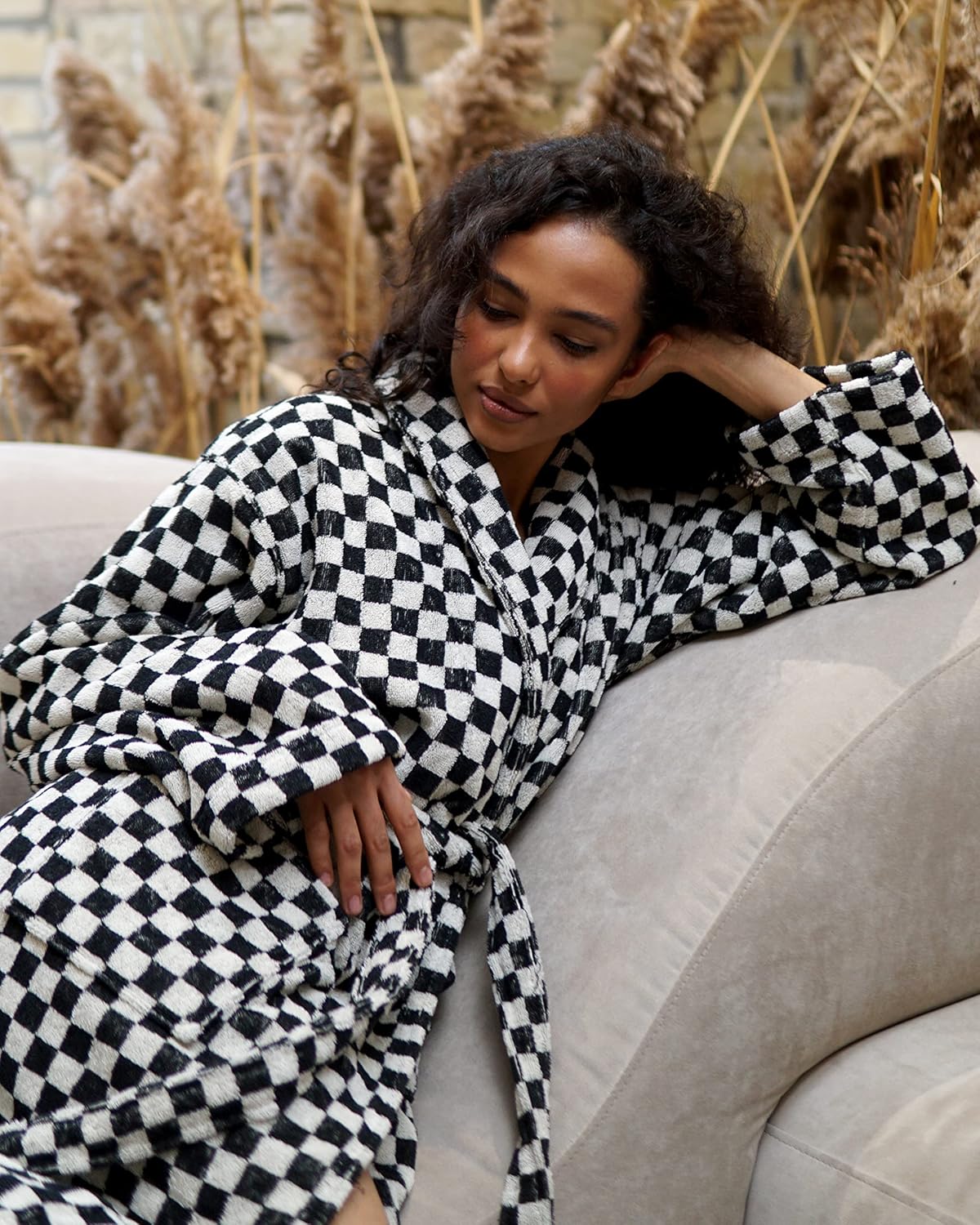 Terrycloth Bathrobe for Women - Terry Robes for Women and Men - Christmas - 100% Cotton Checkered Bathrobe - Image 6