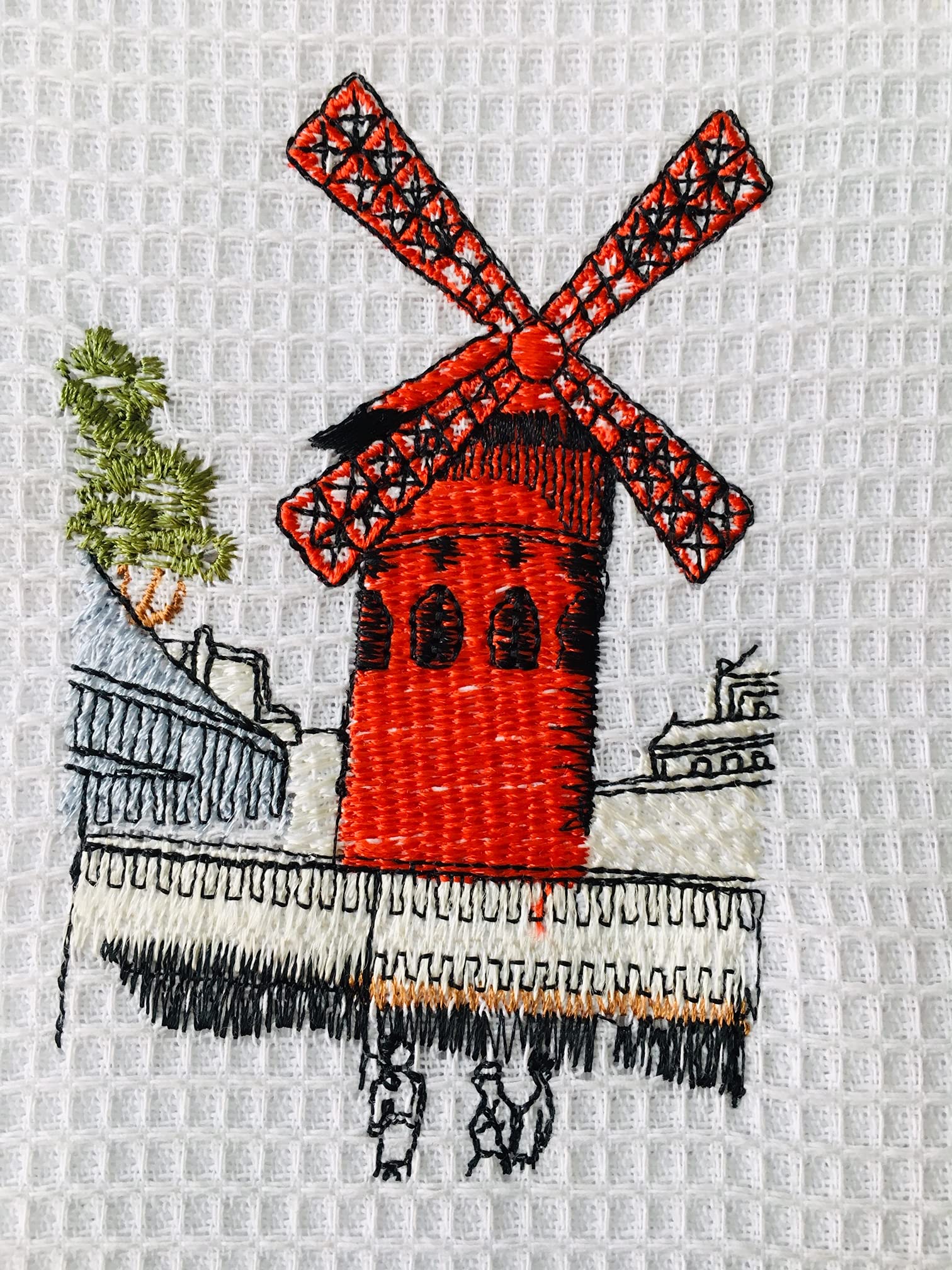 Zestaw 6 ręczników kuchennych Paris Tour Eiffel , Sacré Heart, Notre Dame i Red Moulin z haftowanej bawełny - rozmiar 50*70 CM