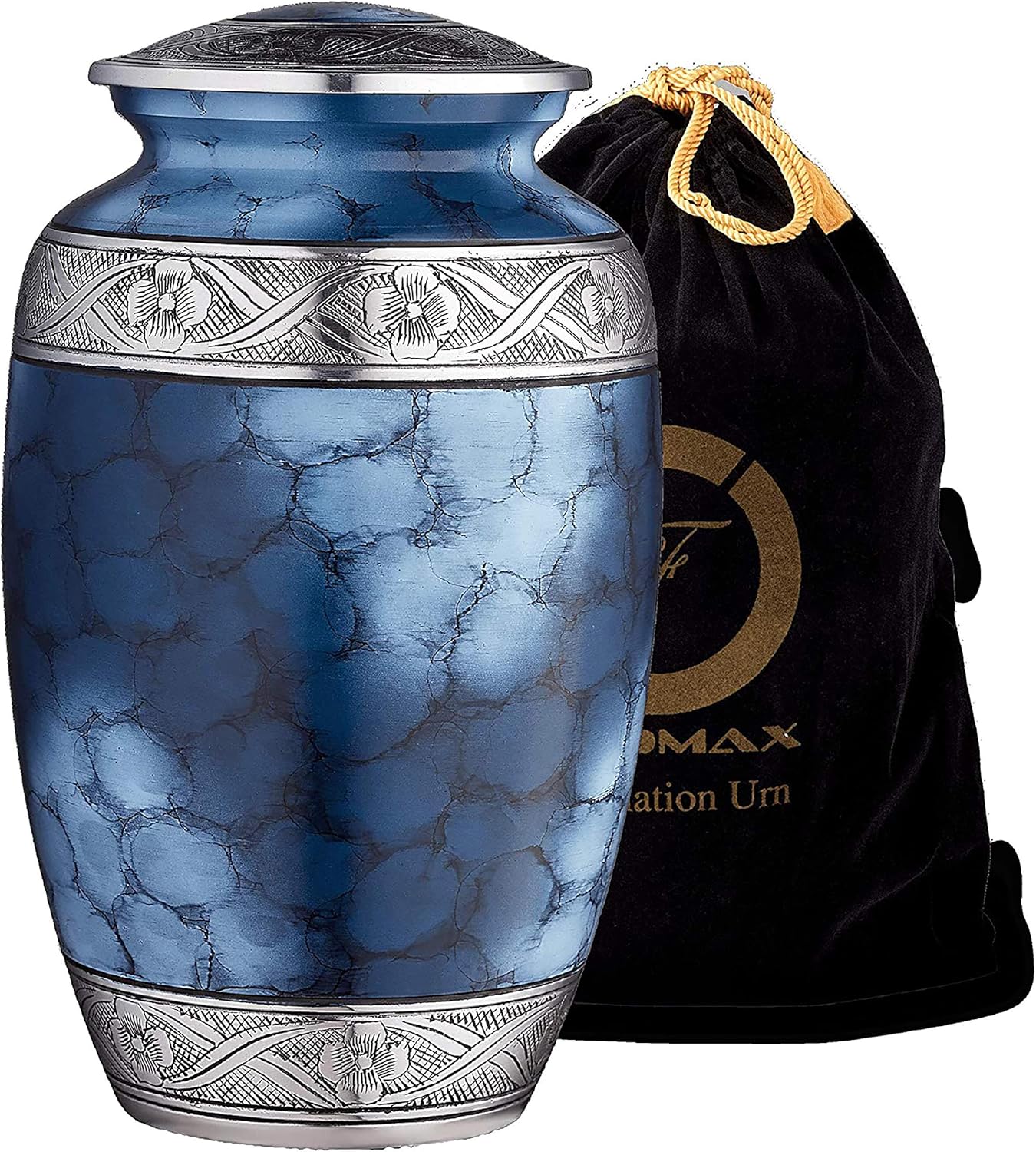 Fedmax Urns for Ashes Adult Male or Female - Funeral and Memorial Cremation Urns for Human Ashes up to 200 lbs with Velvet Bag, Blue