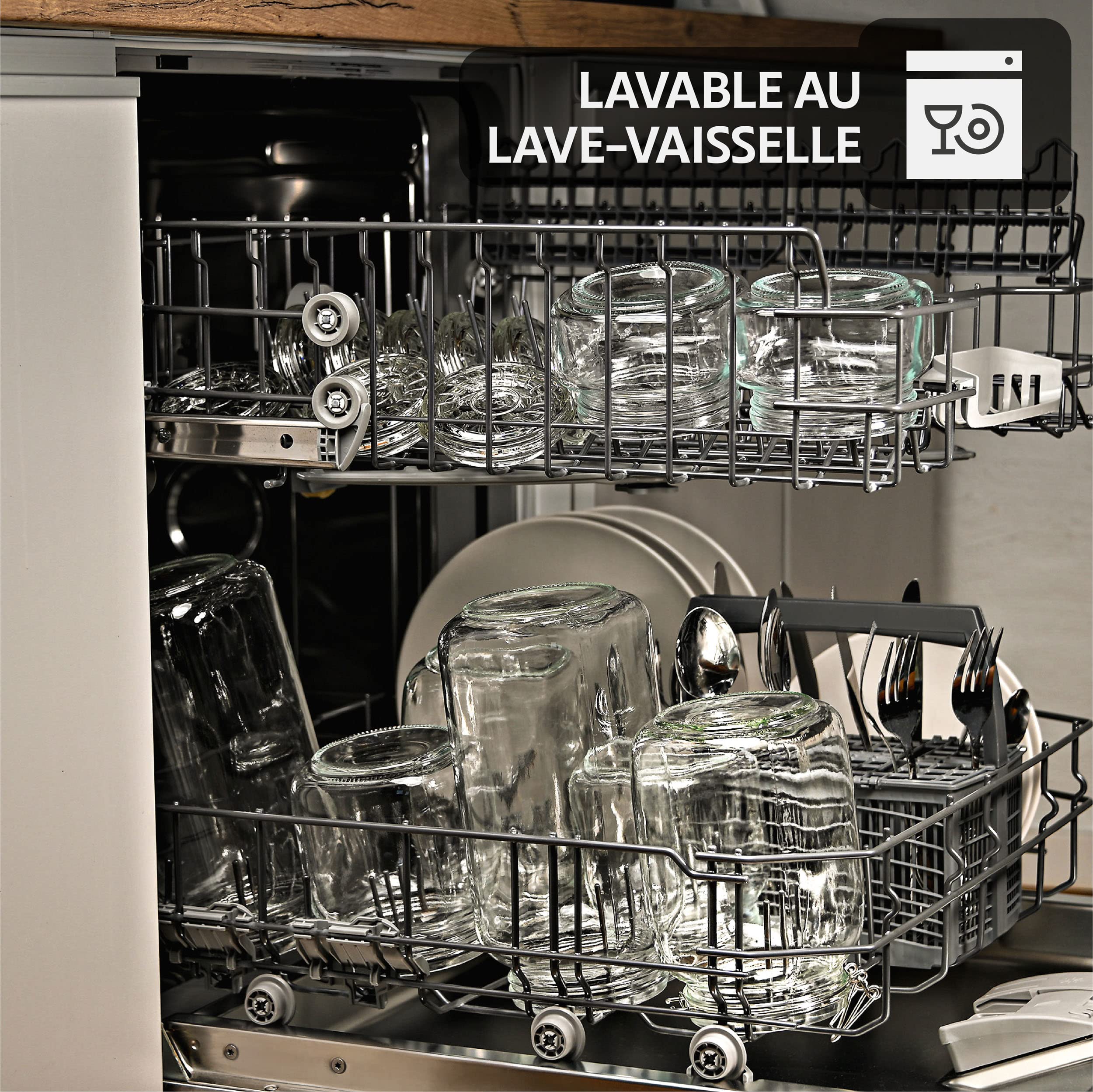 Praknu 4 Bocaux en Verre Hermétiques de 1,5l - Avec Étiquettes, Marqueur et Joints de Rechange - Gain de Place grâce à leur Forme Angulaire
