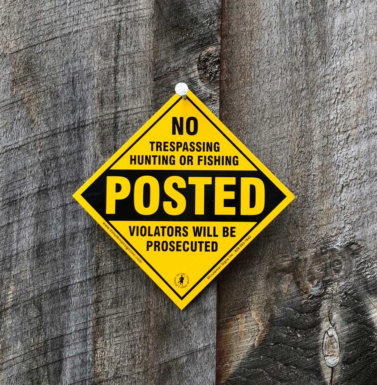 No Trespassing, No Hunting, No Fishing, Boundary Marker, Small, Diamond, Aluminum, Yellow, 10 Pack