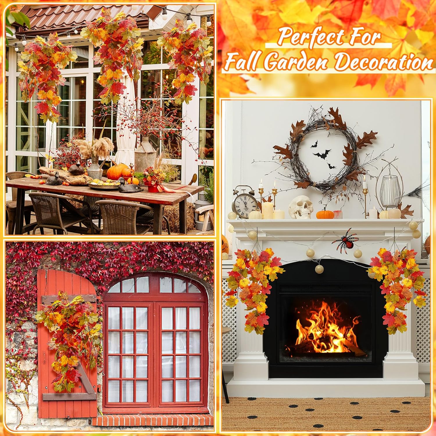 Riceshoot 6 Pcs Fall Hanging Decor Fall Wall Hanging Plants 29.5 Inch Artificial Maple Leaves Fake Autumn Leaves Vines for Outdoor Indoor Decor Home Garden Thanksgiving Party