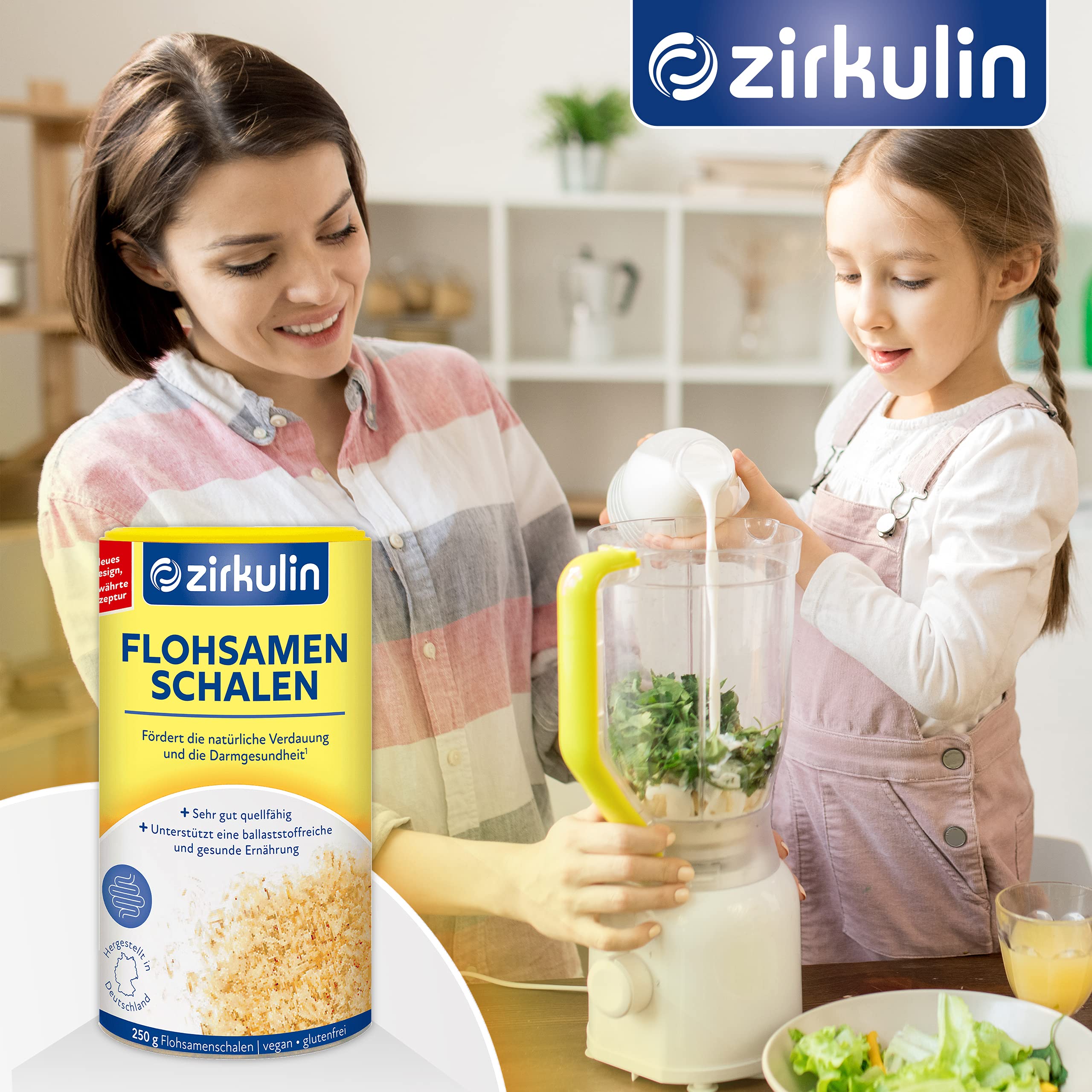Zirkulin Flohsamenschalen, reich an hochwertigen Ballaststoffen, vegan, glutenfrei geschmacksneutrales Nahrungsergänzungsmittel zur Unterstützung der natürlichen Verdauung, (6 x 250g)