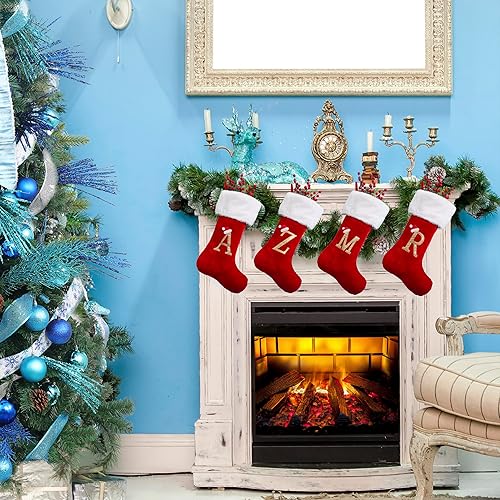 Vista 184 de Medias de Navidad con monograma de 20 pulgadas con letras, medias de Navidad súper suaves, medias grandes con monograma, medias de letras rojas