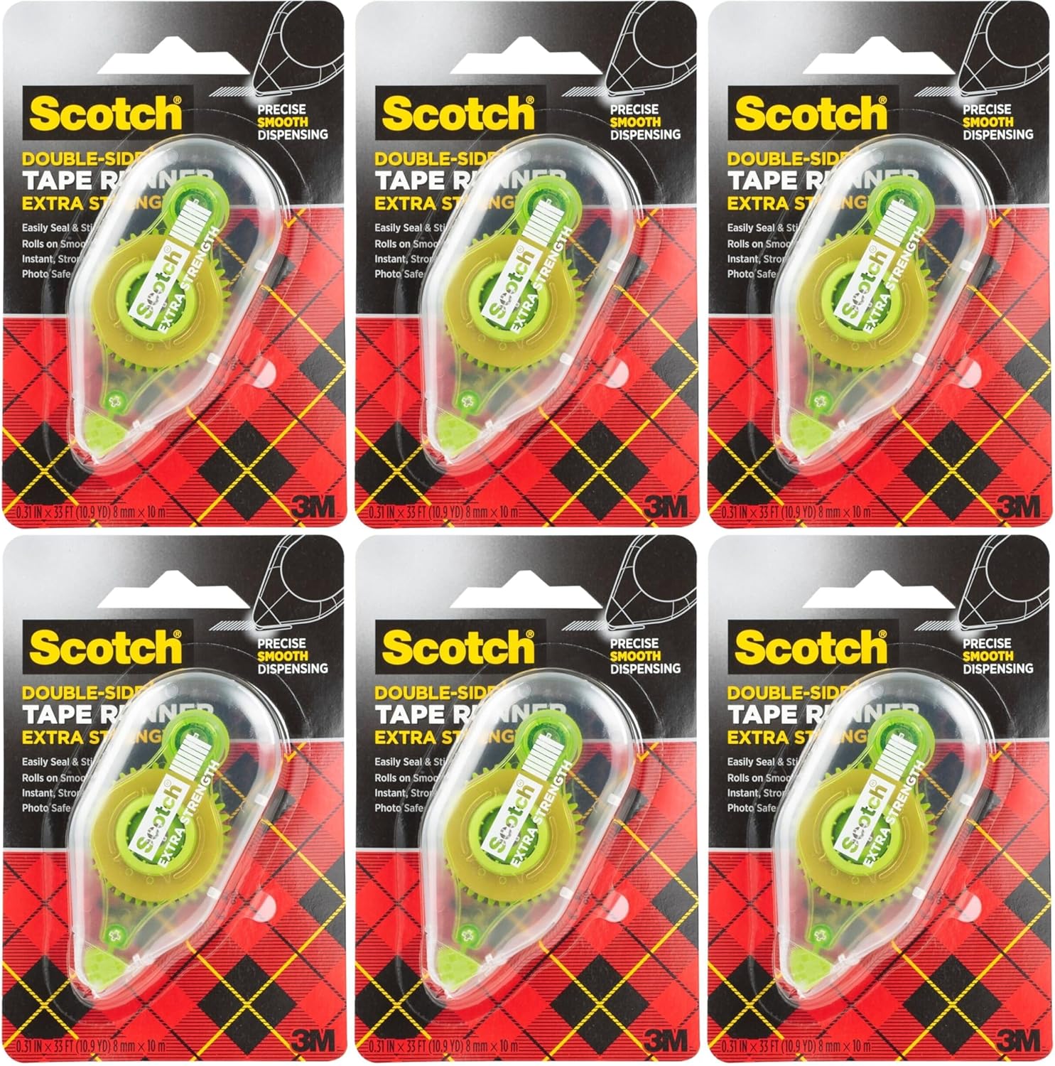 Scotch Adhesive Dot Roller, 0.31 x 49 Feet (6055), 6 Pack – Permanent Double-Sided Adhesive for Crafting, Scrapbooking, and Office Projects