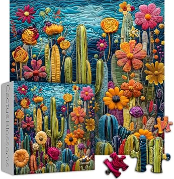 Cactus Puzzles for Adults 1000 Pieces,Unique Succulent Plant Puzzle Art,Cactus Flower Garden Puzzle,Colorful Impossible Challenge Jigsaw Puzzles for Adults
