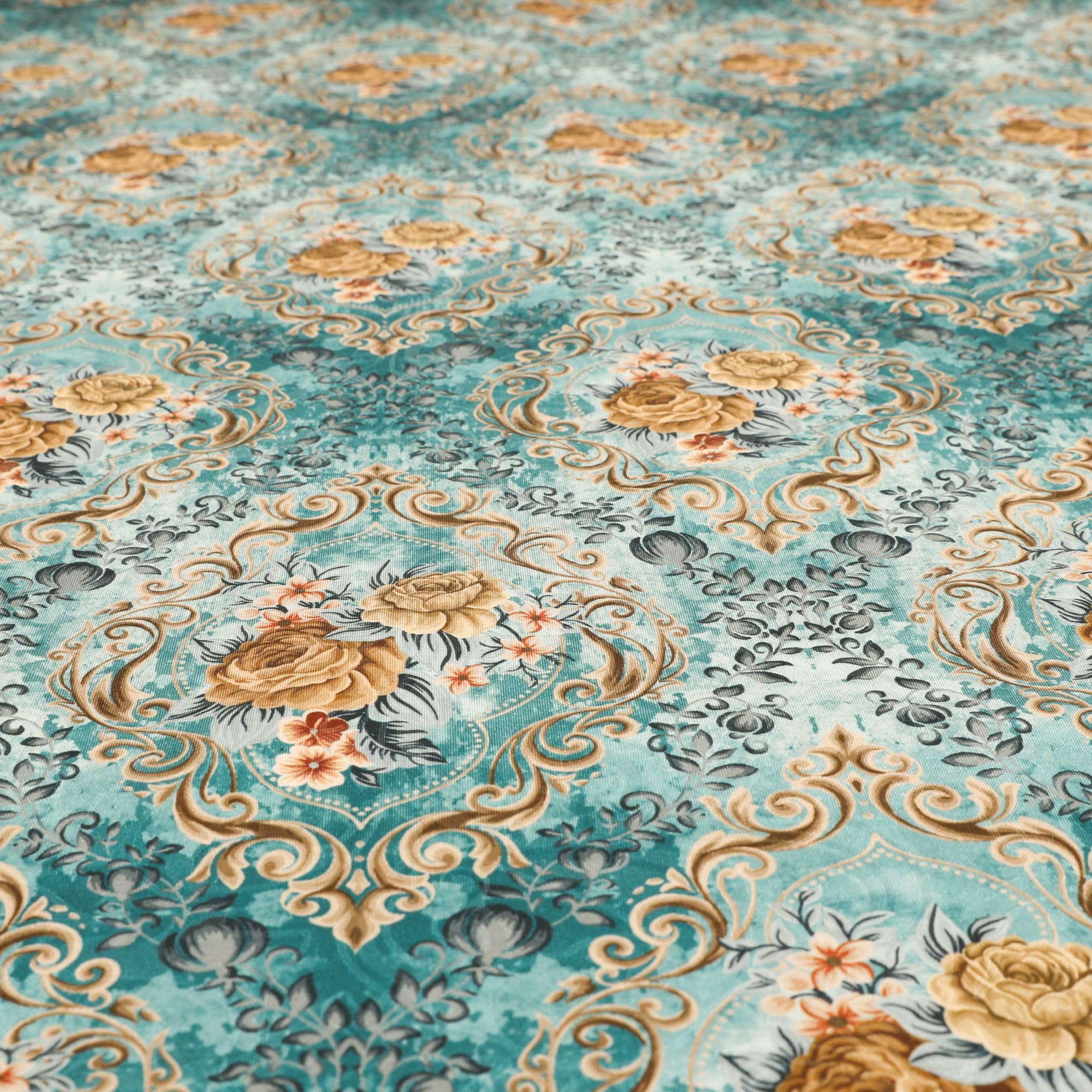 Redbrick Mill Fabrics Quality Shiny Floral Printed Pattern Blue Velvet Upholstery Furnishing Fabric (10cm x 8cm Sample)