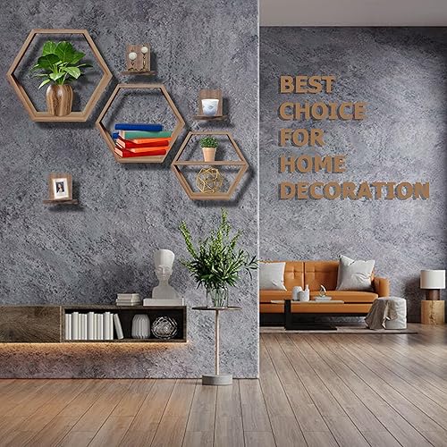 Miniatura 2 de Estantes hexagonales para pared, estantes de panal en diferentes tamaños y estante de madera pequeño, estantes flotantes de madera de Paulownia con