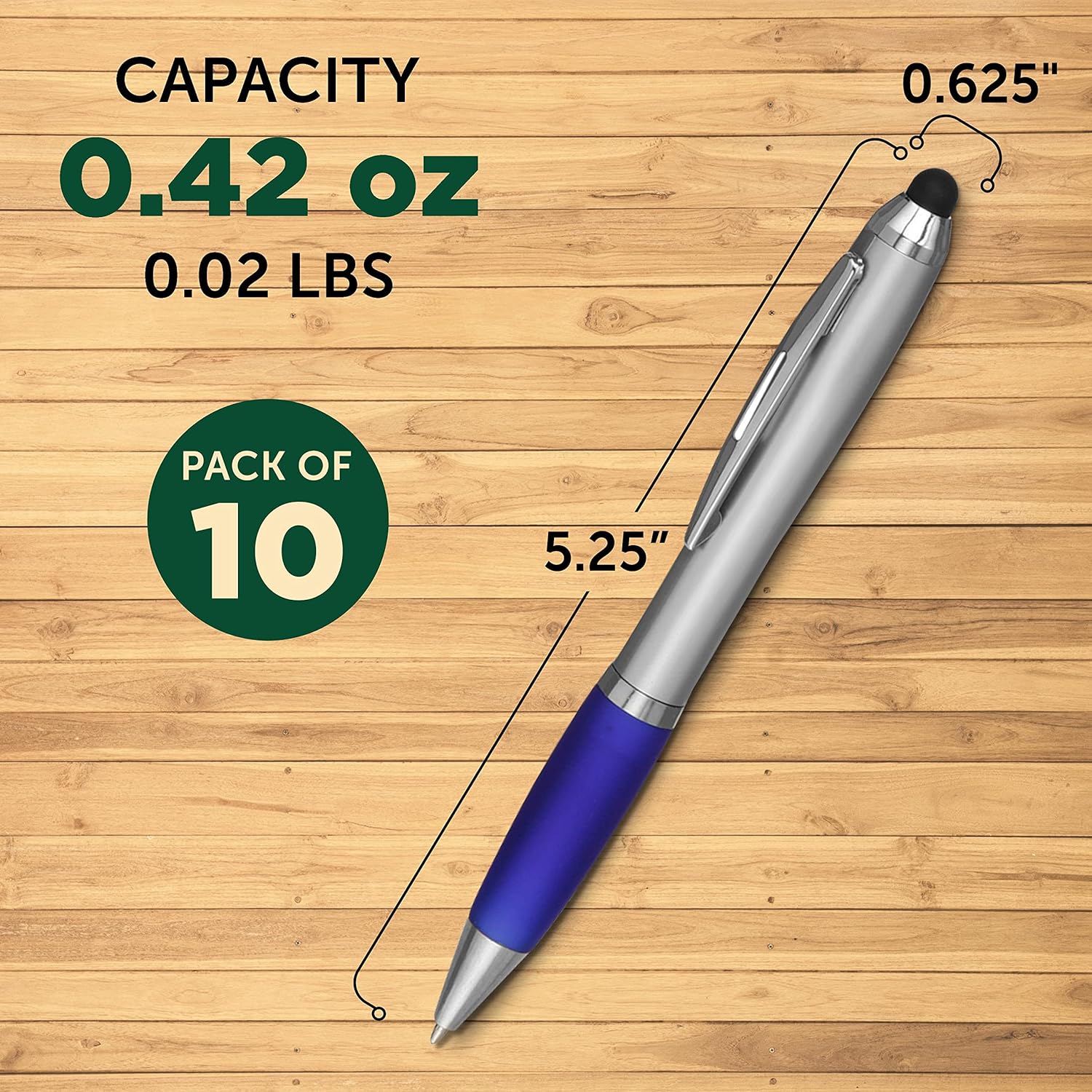 DISCOUNT PROMOS Stylus Ballpoint Pens Set of 10, Bulk Pack - Black Ink, Great for Office, School, Business, Tradeshows, Events - Blue